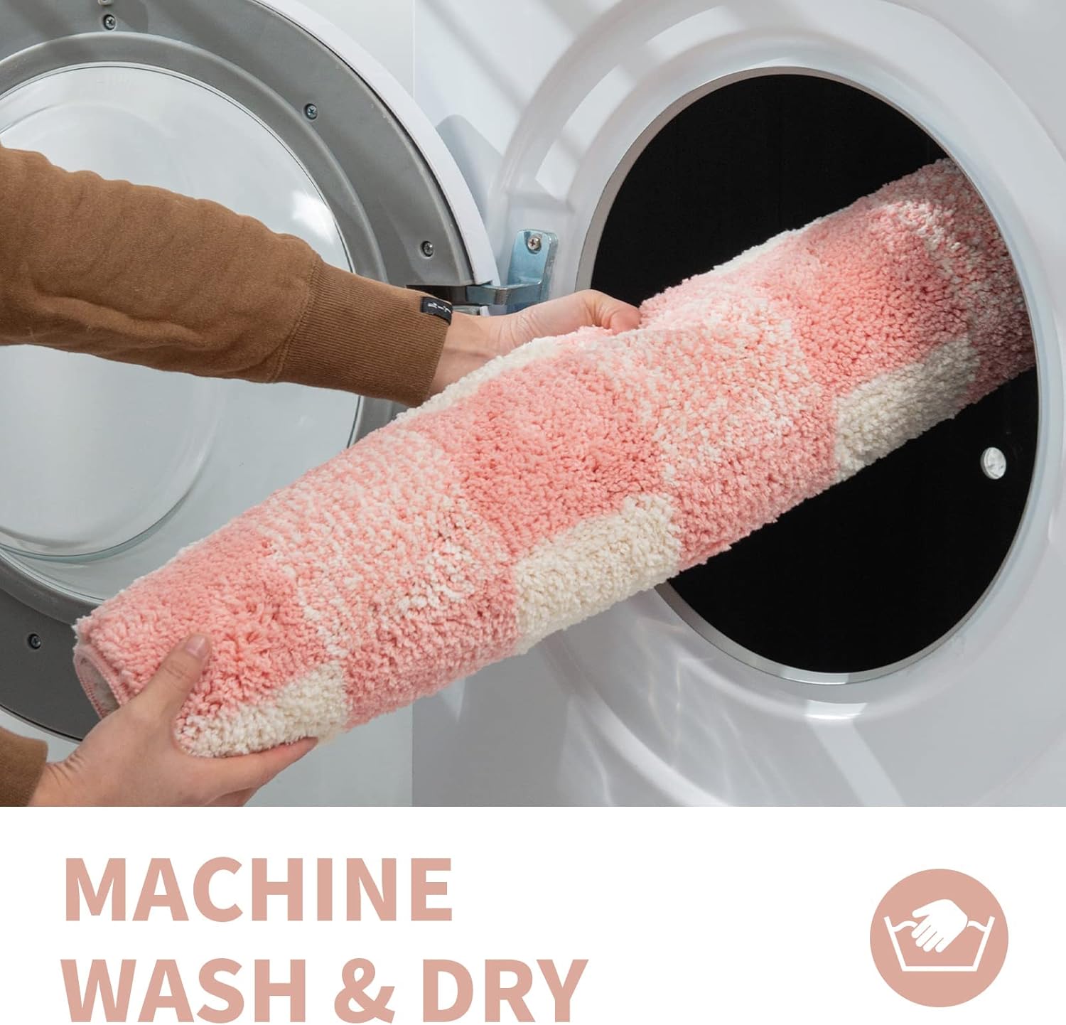 Checkered Bath Mat – Non-Slip Fluffy Microfiber Bathroom Rug – Absorbent, Washable Aesthetic Bath Mat for Shower & Sink – Blossom Pink, 24" x 16"