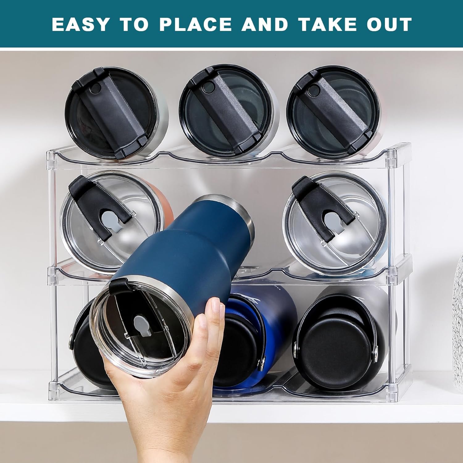 Compartment Stackable Water Bottle Organizer – Clear Holder for Stanley & Large Tumblers,