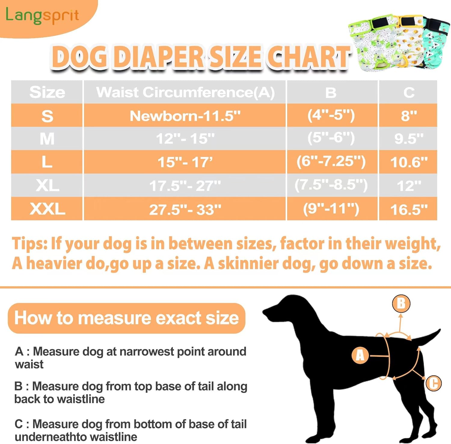 Langsprit Washable Female Dog Diapers (3 Pack) – Reusable Diapers