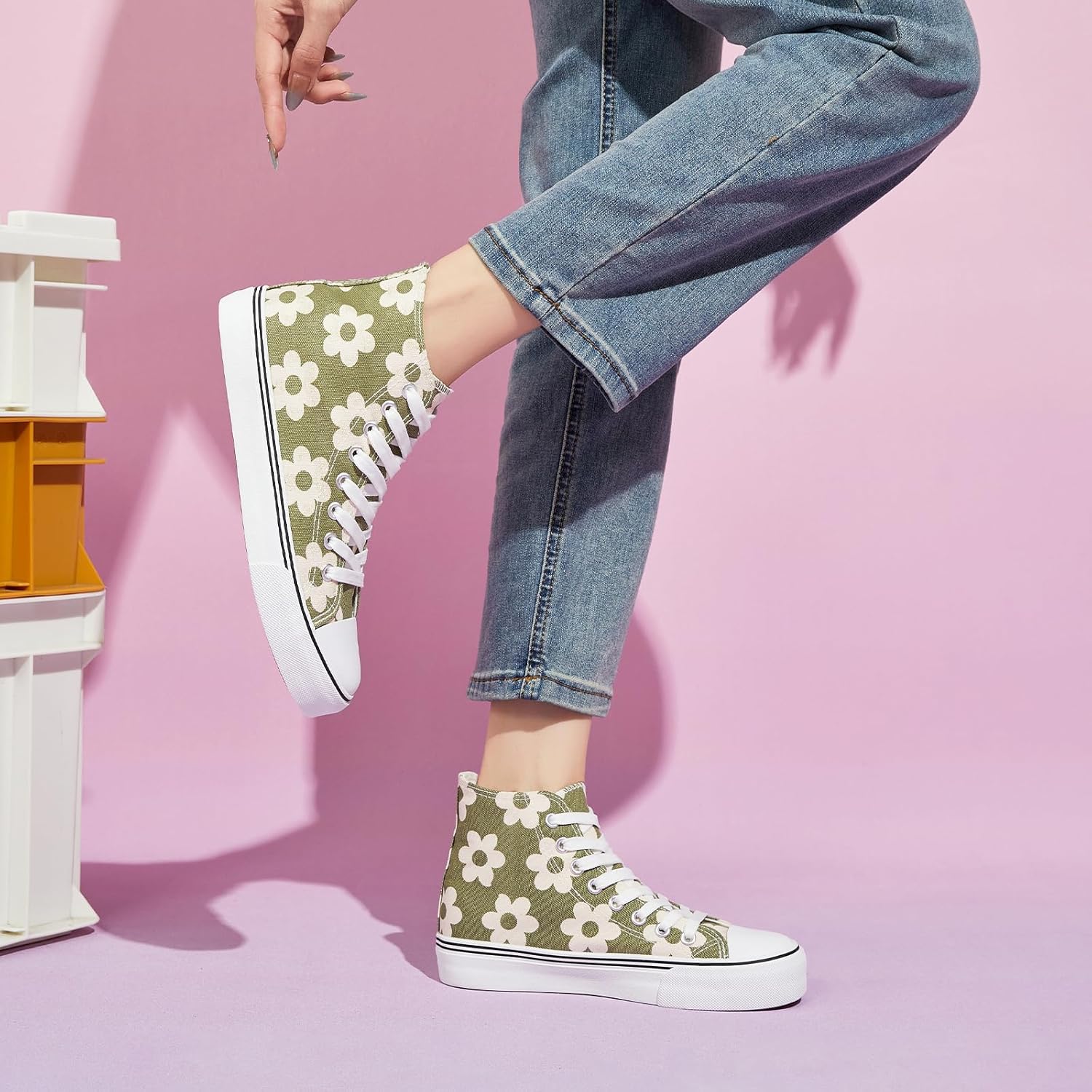 Women’s High-Top Canvas Sneakers – Lace-Up Casual Walking Shoes