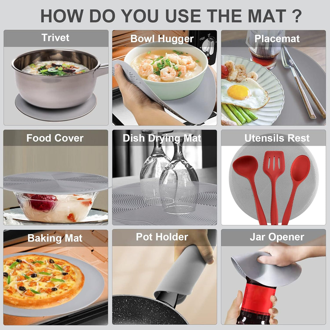 2-in-1 Aidacom Microwave Place Mat & Food Cover – Silicone Trivet, Bowl Holder, Splatter Guard, Pot