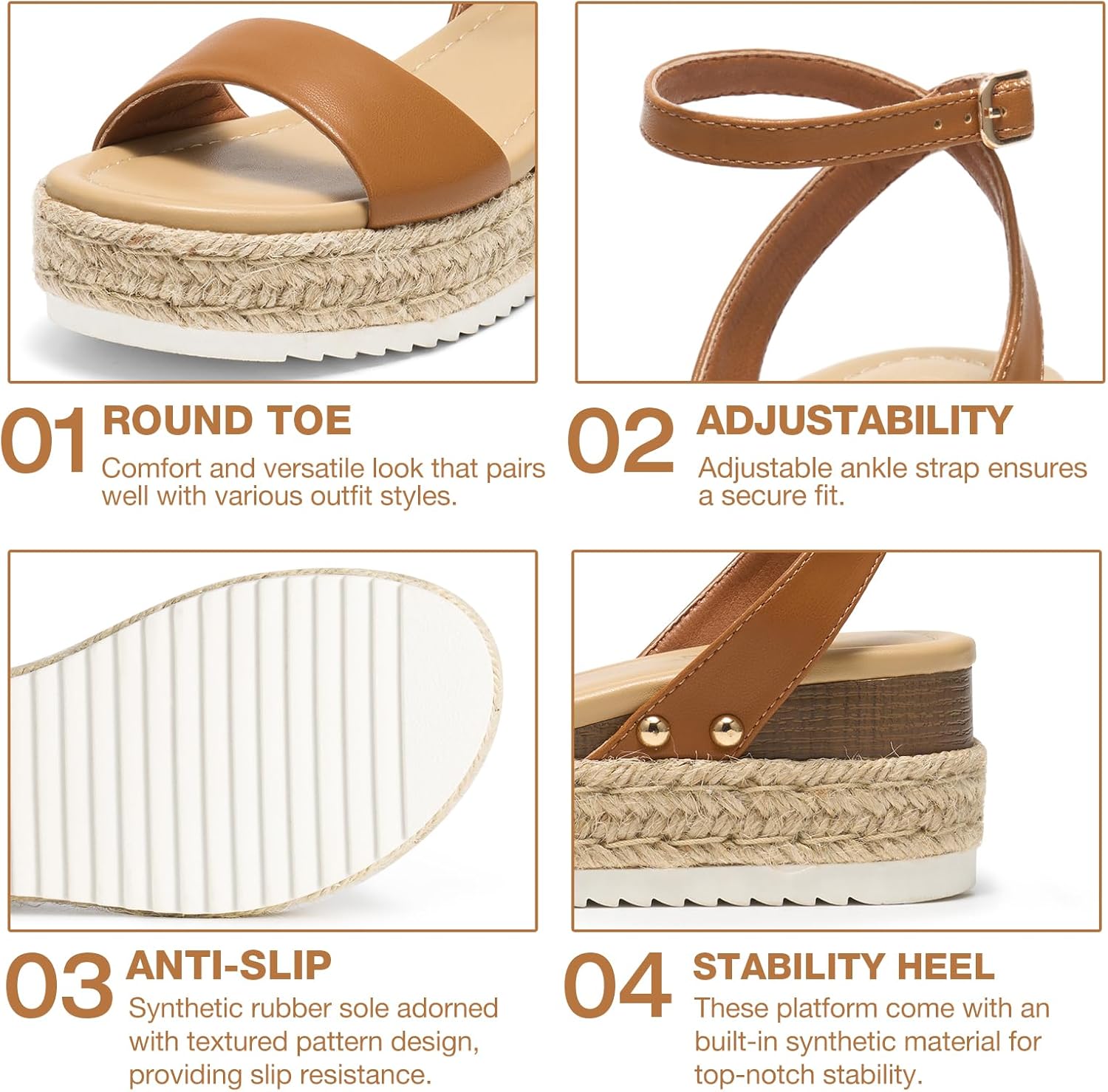 Women’s Open Toe Platform Espadrille Sandals – Buckle Ankle