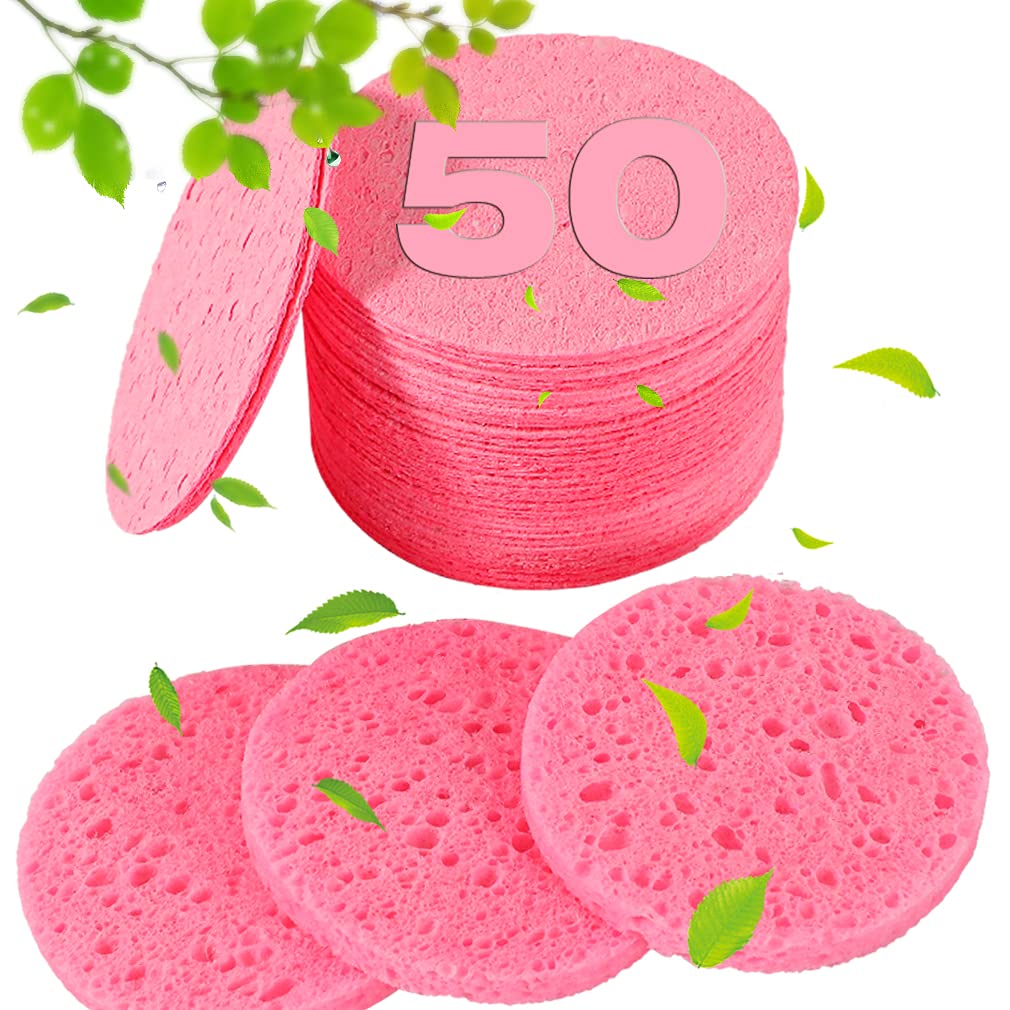 50 PCS Compressed Facial Sponges – 100% Natural Cellulose Professional