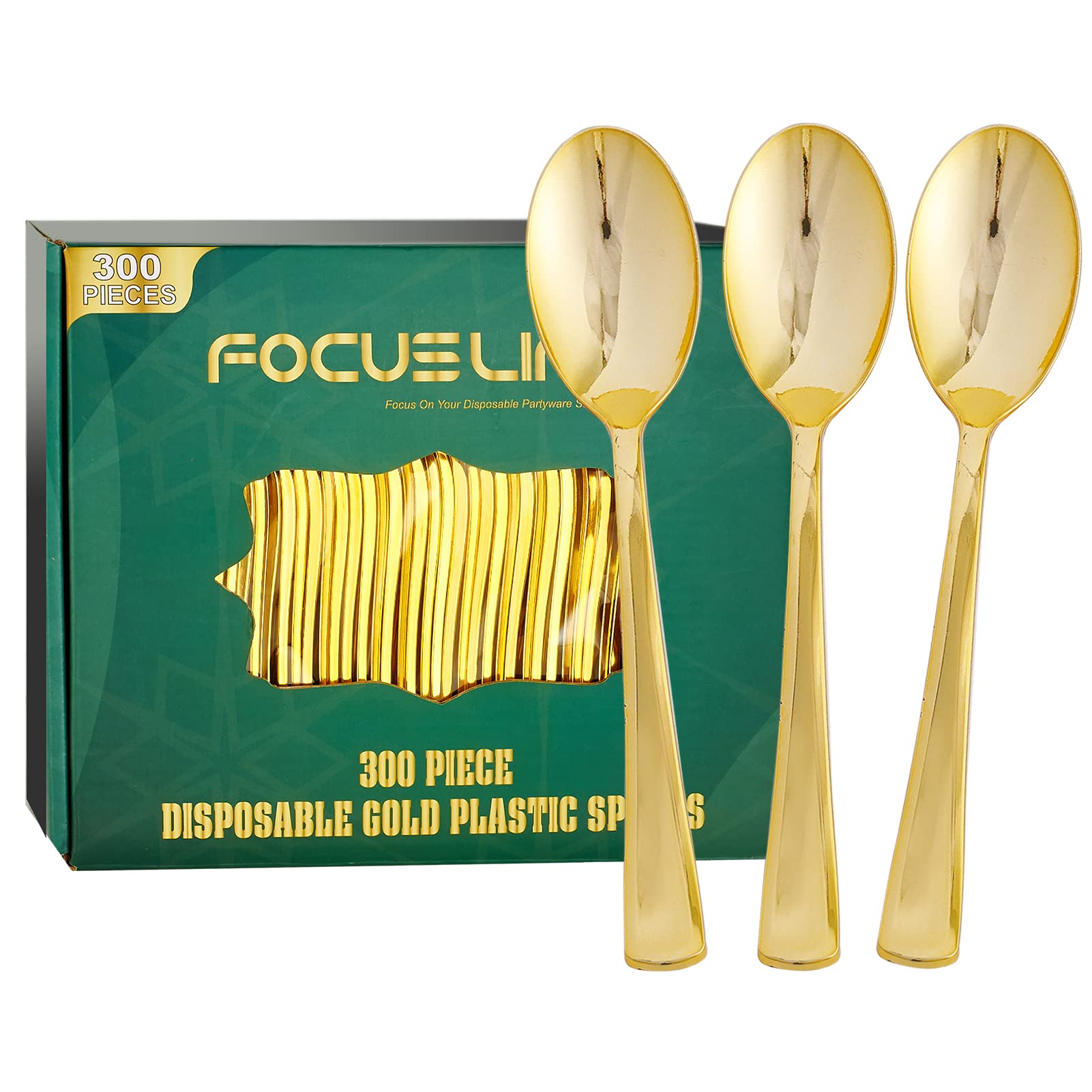 300-Pack 6.8" Gold Disposable Plastic Spoons – Heavy Duty & Elegant Cutlery
