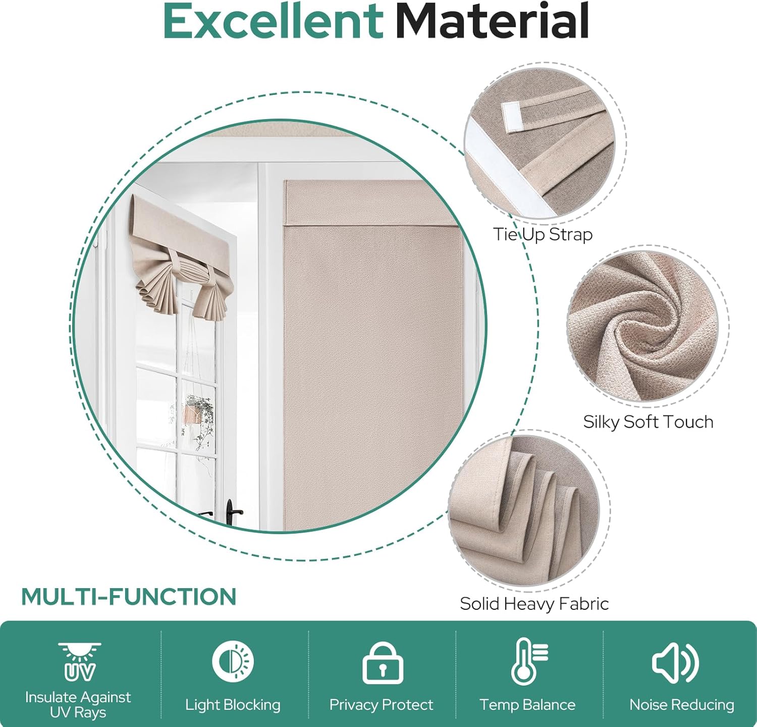 Linen Blackout French Door Curtain – Thermal Privacy Shade 26x68