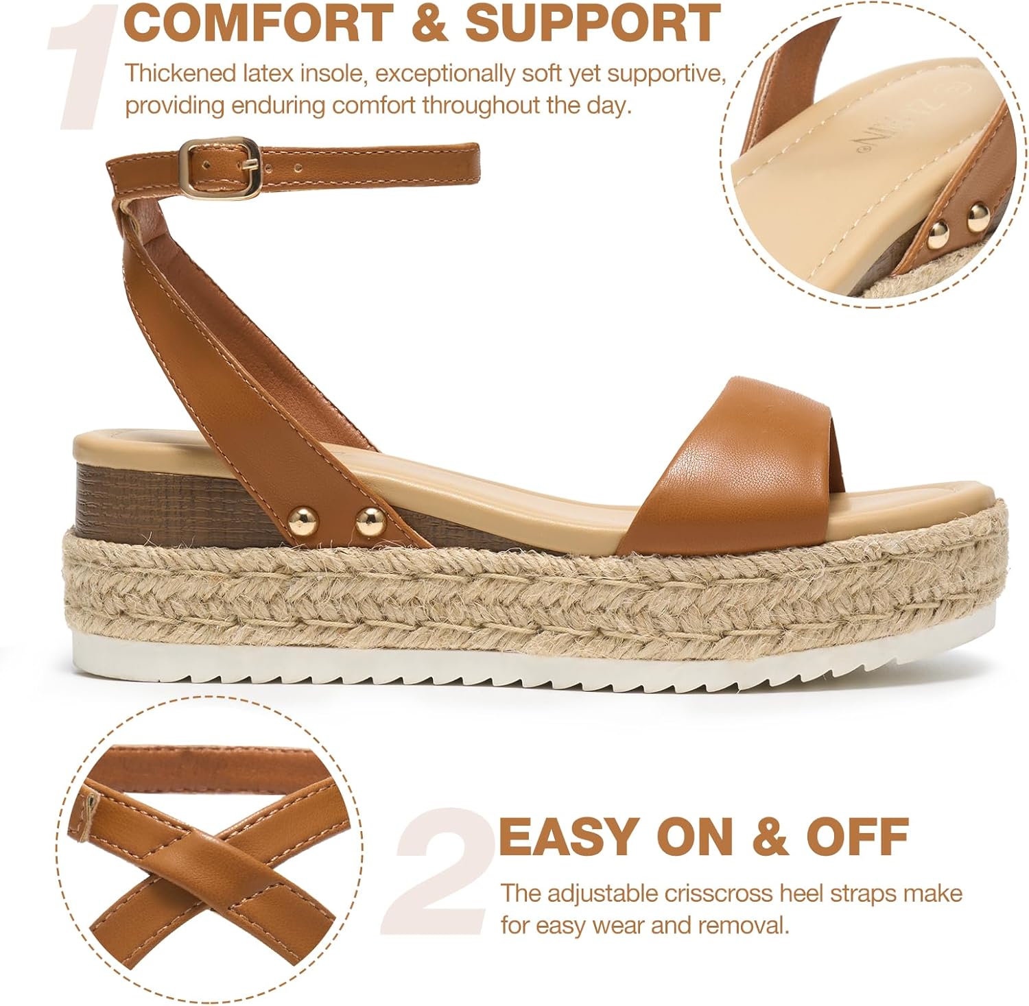 Women’s Open Toe Platform Espadrille Sandals – Buckle Ankle
