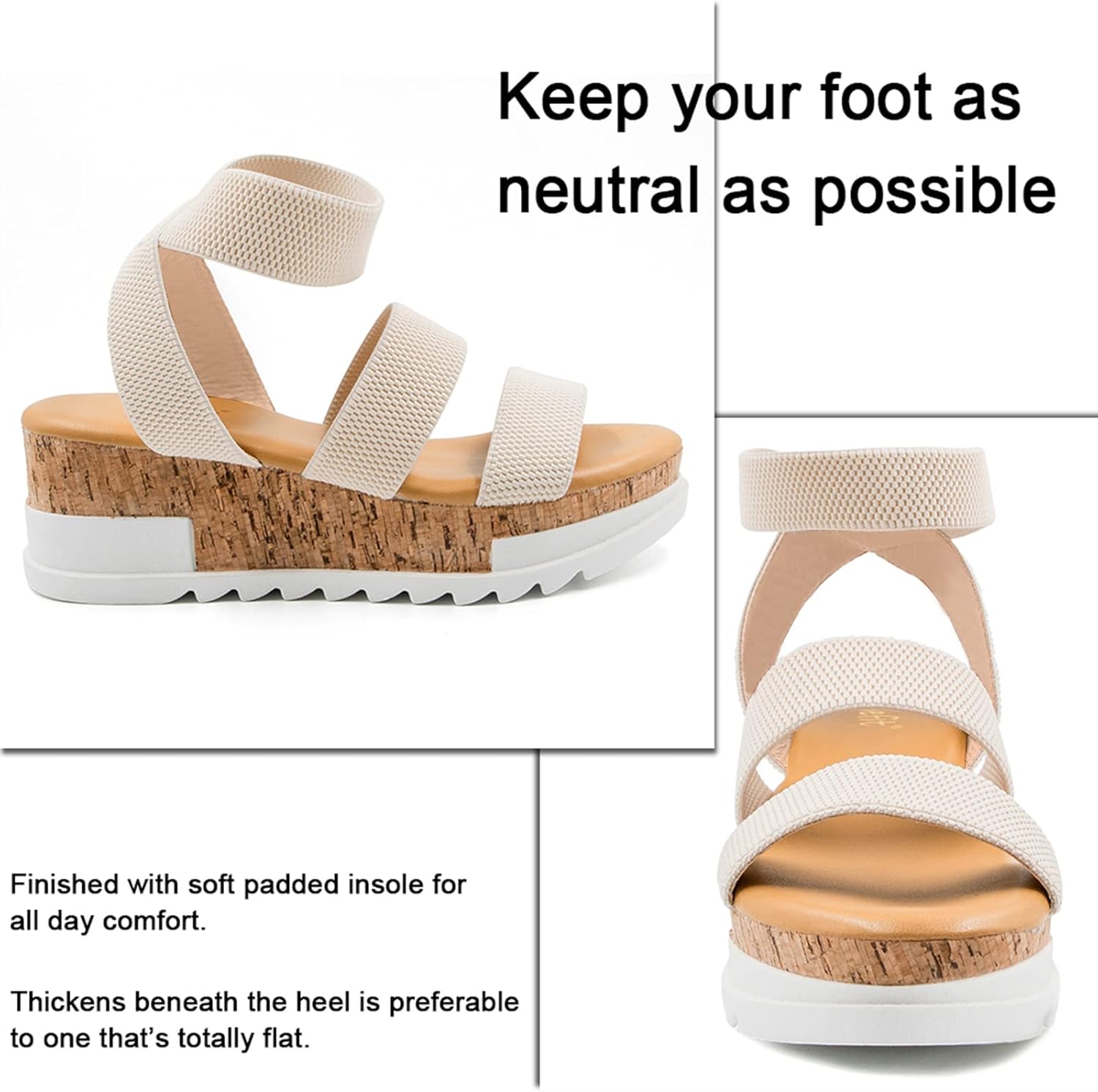 Women’s Wedge Platform Sandals – Cork Design with Elastic Strap
