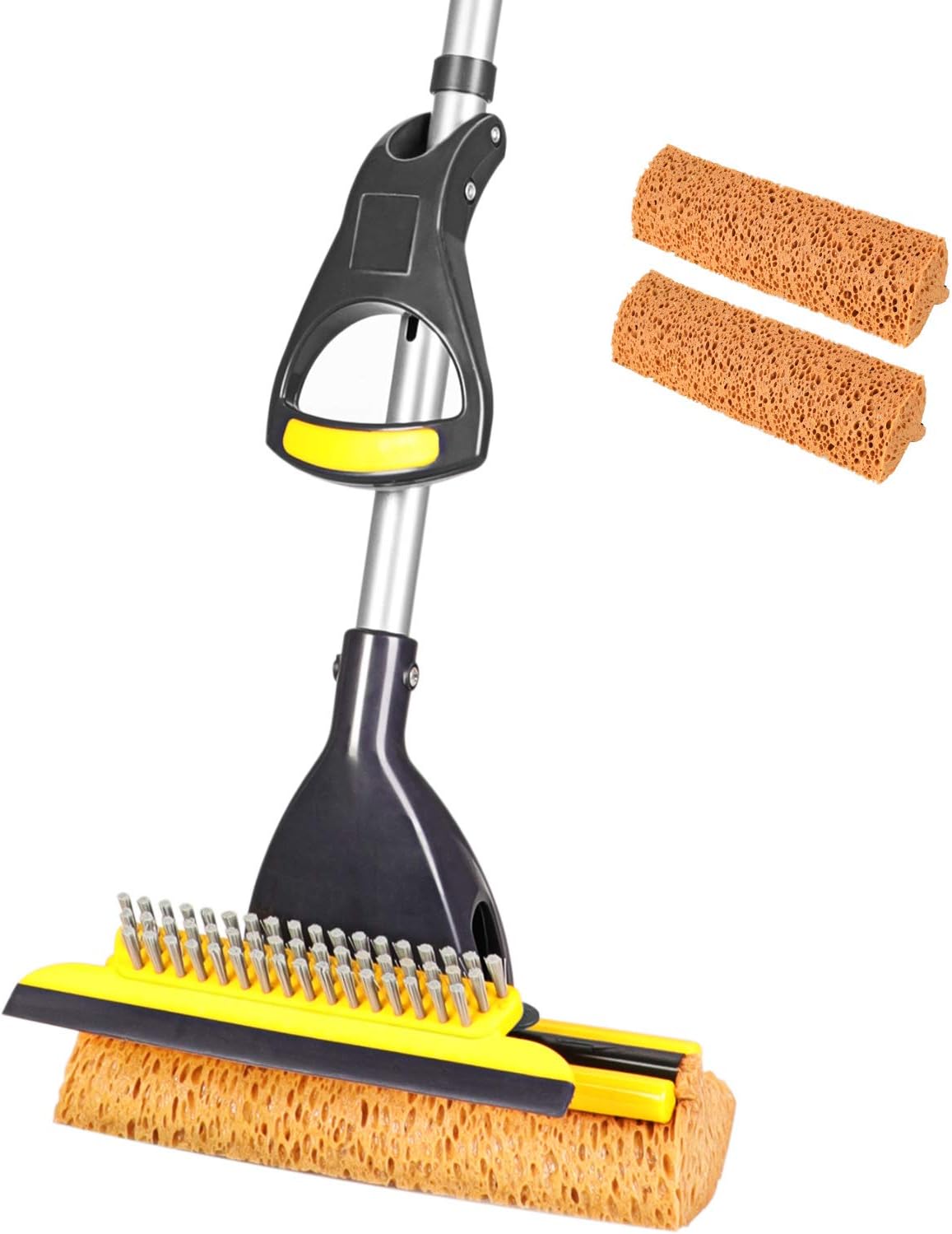Sponge Mop with Telescopic Handle – 2 Heads Total, Honeycomb