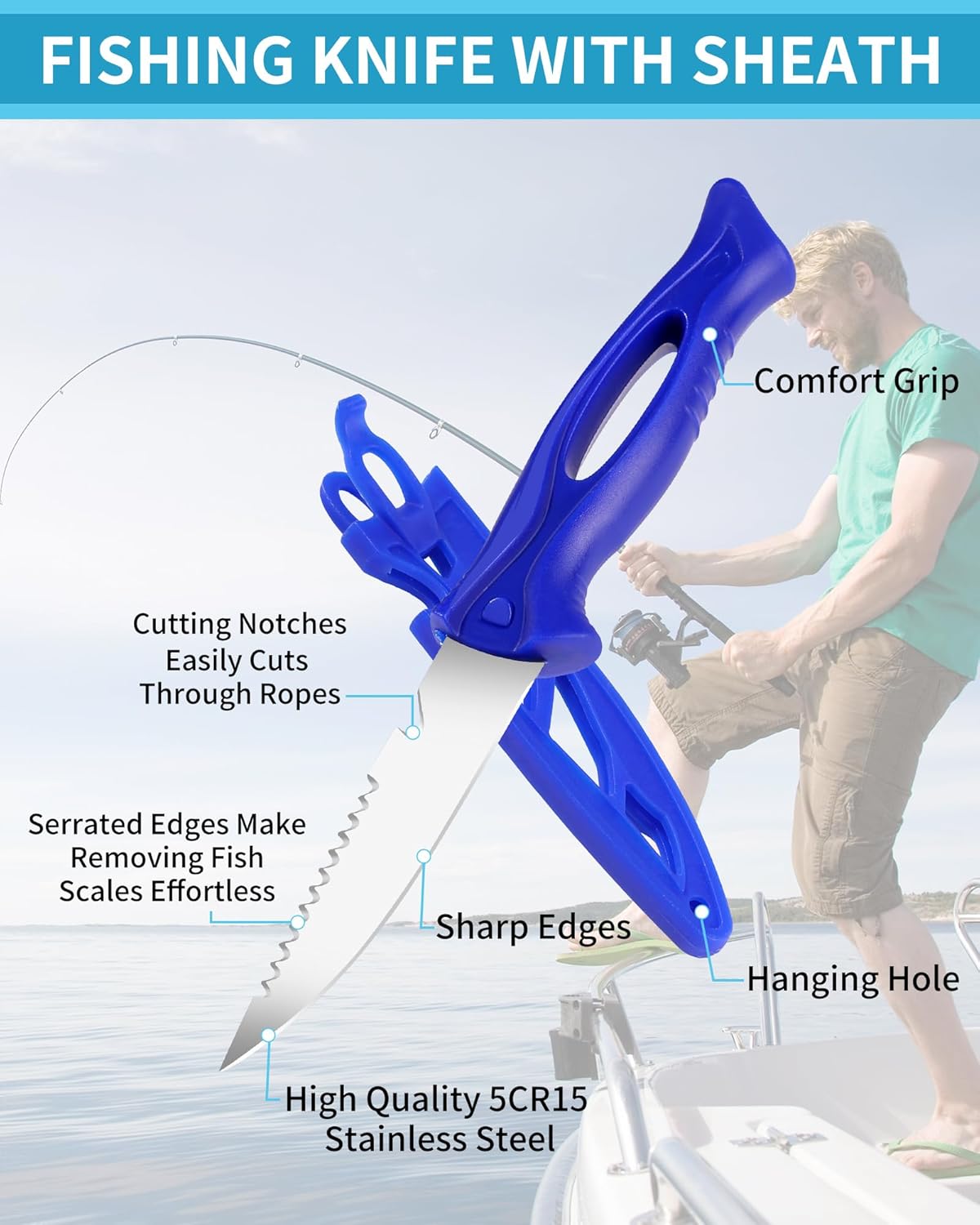 Fishing Tool Kit with Scale, Pliers, Knife & Gripper – 6 Pc Set