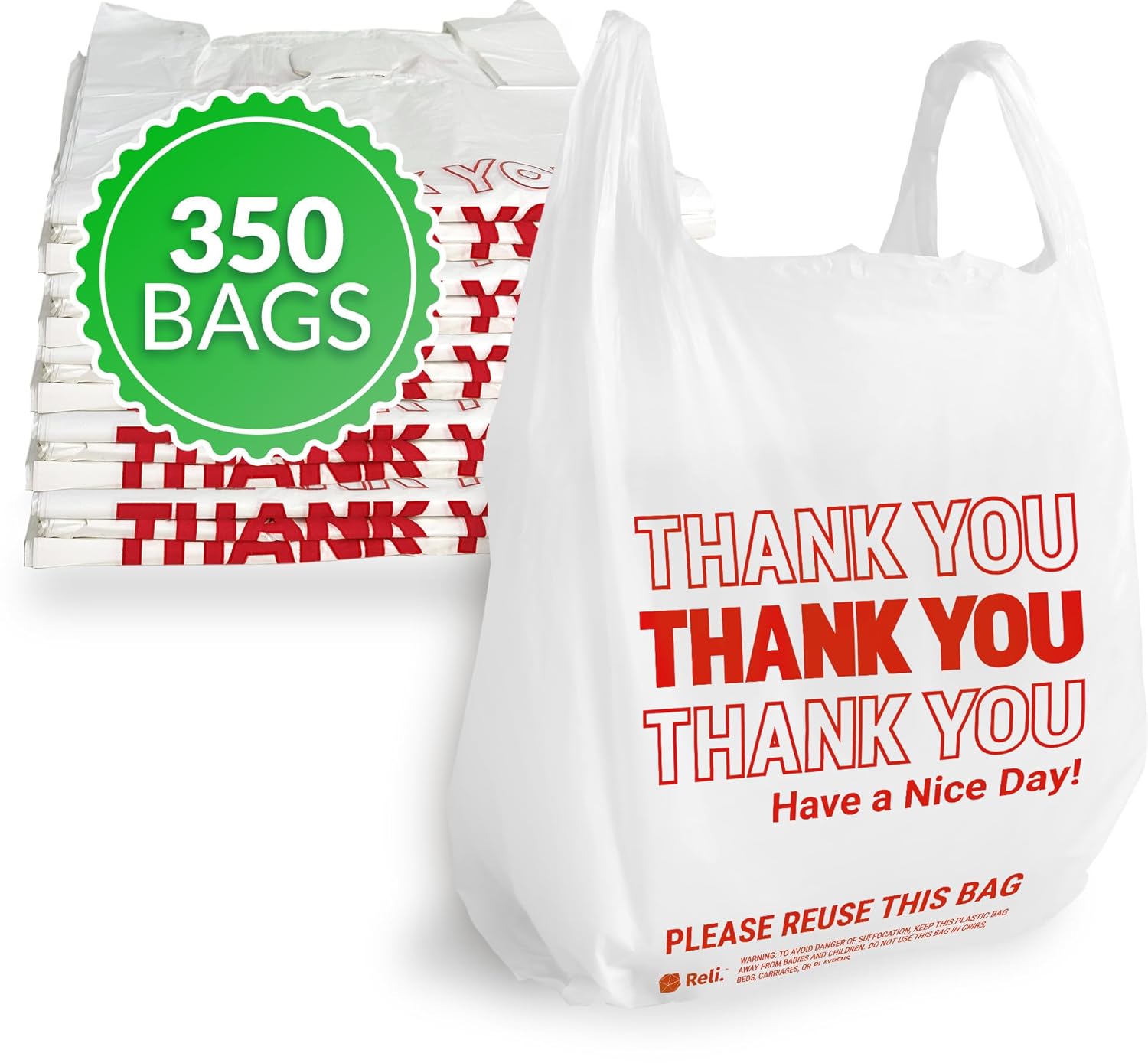 Thank You Plastic Bags – 350 Count White Grocery Convenience Store Bags