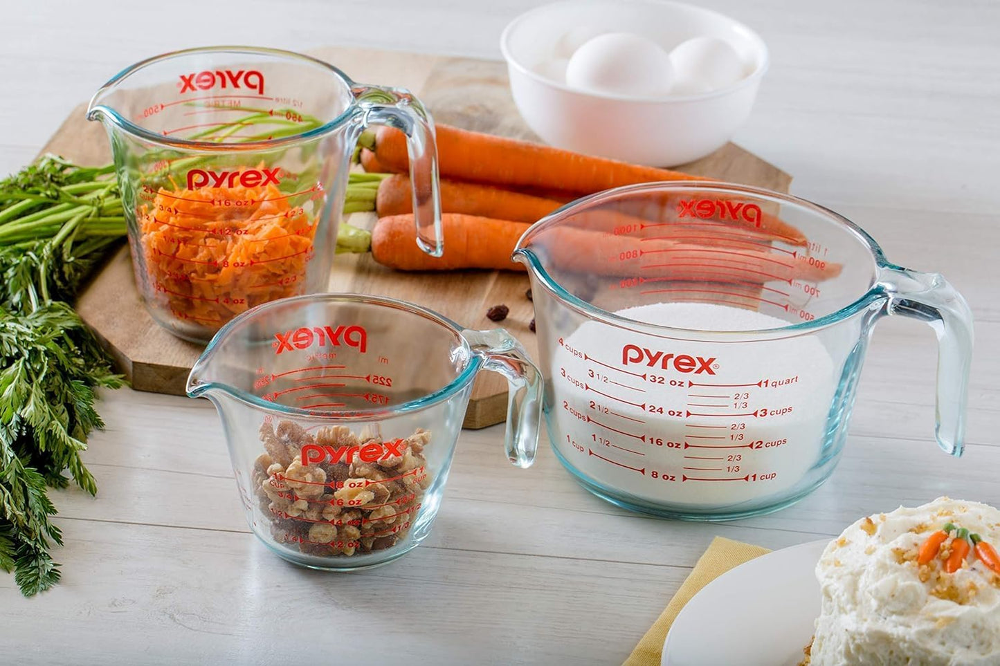 Pyrex Essentials (3-Pack) Glass Measuring Cups Set, (1, 2 & 4 Cup) Measuring Cups For Prepping, Baking and Cooking