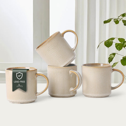 Ceramic Coffee Mug Set of 4 – 16 oz Porcelain Mugs with Large Handles – Microwave & Dishwasher Safe – Ideal for Latte, Hot Tea, Cappuccino, Milk, Cocoa – Durable Ceramic Coffee Cups