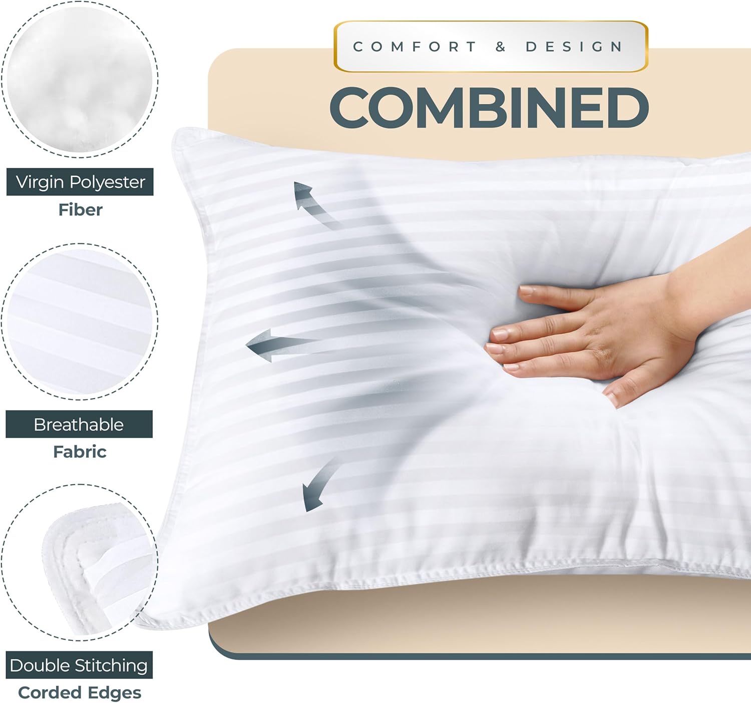 Queen Pillow Set of 2 – Cooling Fiber Fill, Soft & Supportive