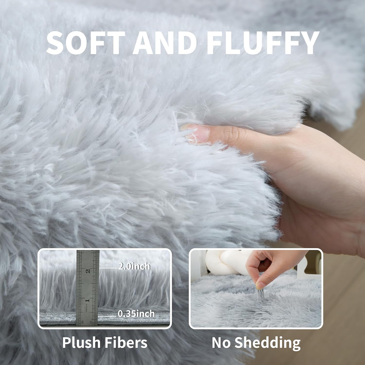 4x6 Light Grey Fluffy Shag Rug – Ultra Soft Washable Plush Carpet for Bedroom