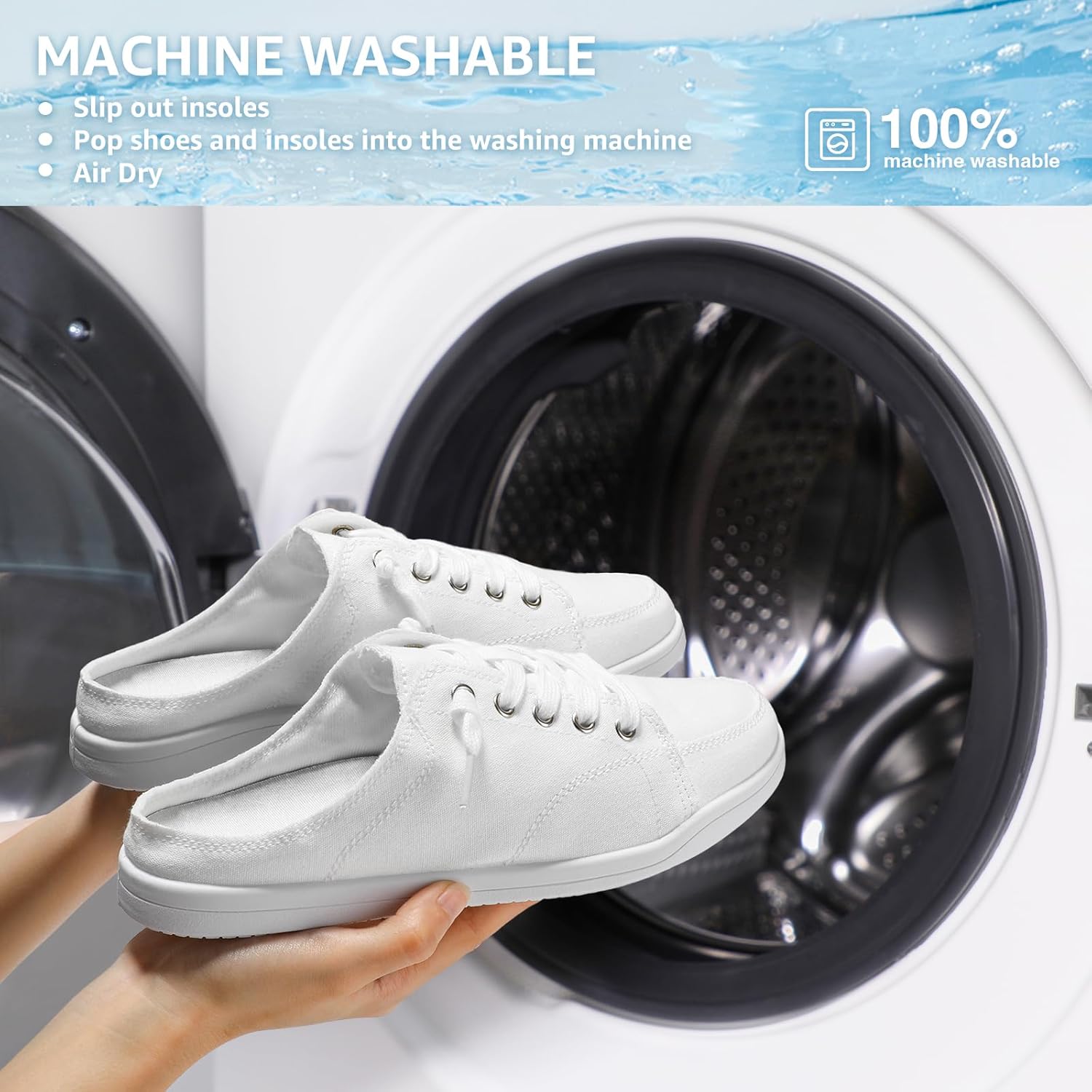 Women’s White Slip-On Canvas Sneakers – Lightweight Memory Foam Mules