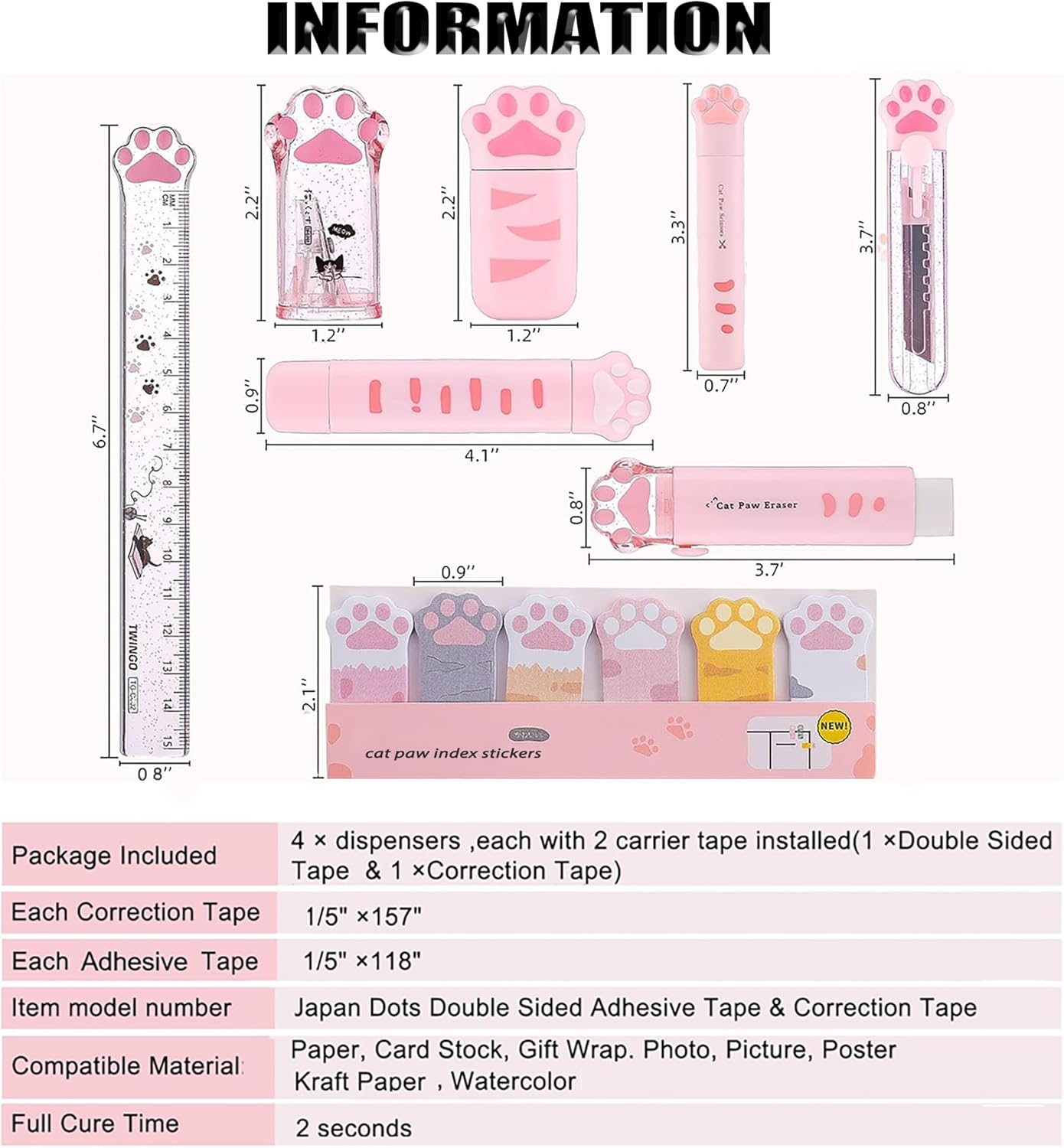 Kawaii Pink Cat Claw Stationery Set – Cute School Supplies Box