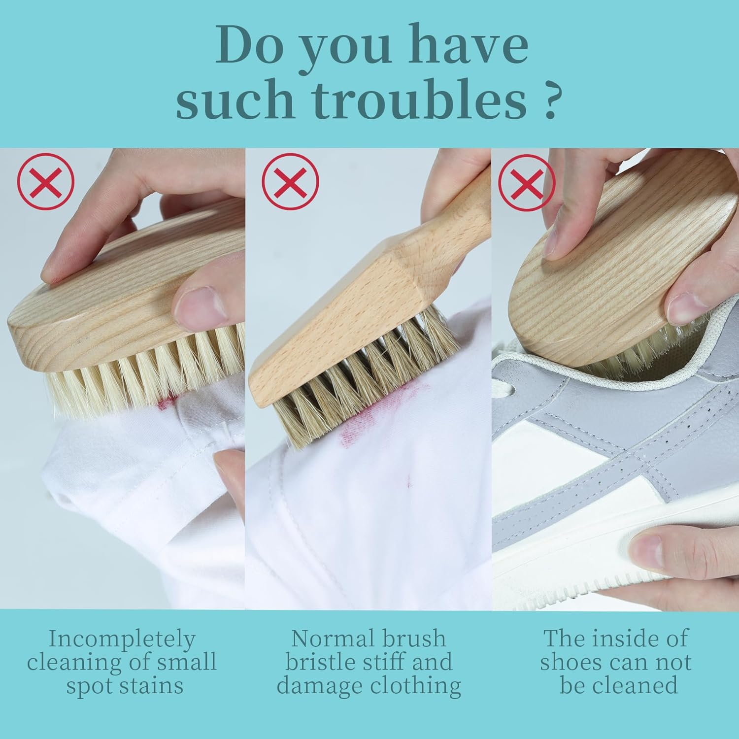 Laundry Stain Brush – Natural Soft Boar Bristles for Tough Stains No Damage
