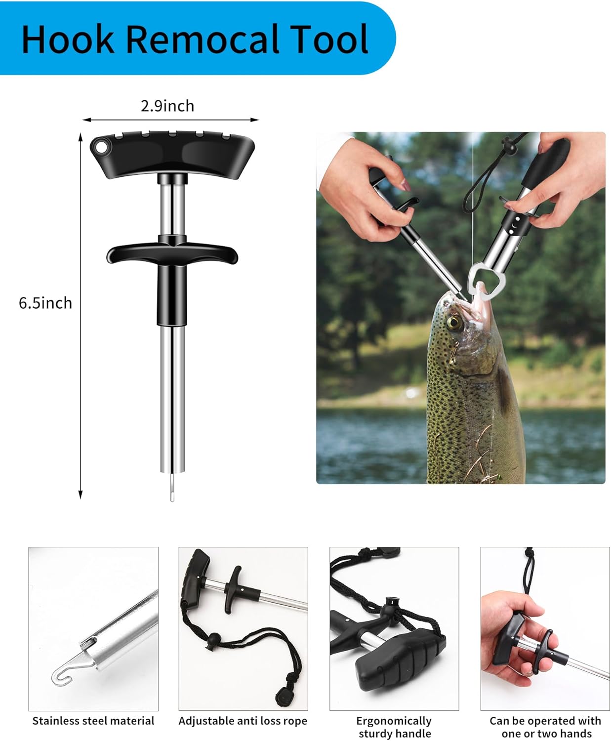 Fishing Tool Kit with Scale, Pliers, Knife & Gripper – 6 Pc Set