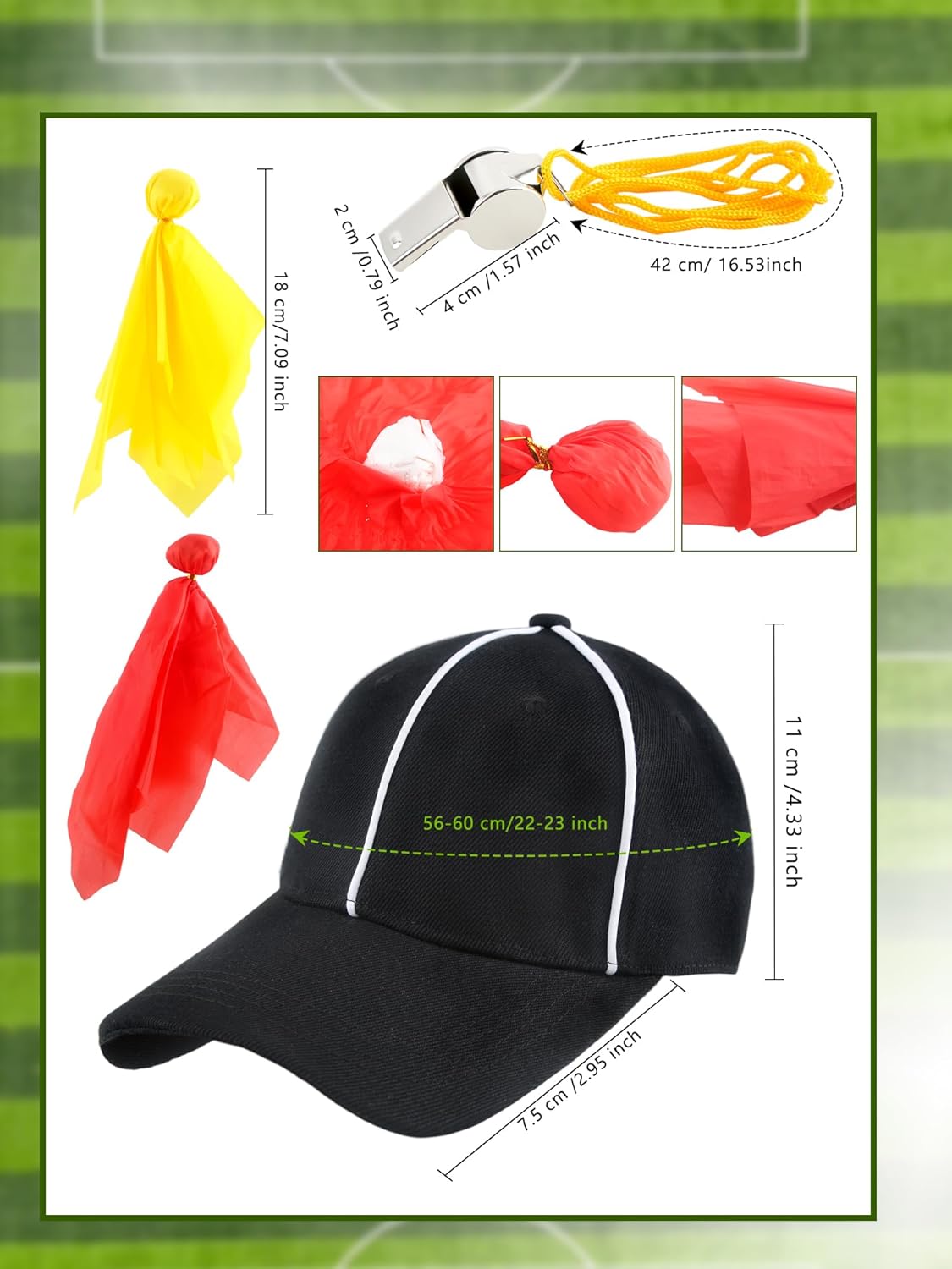 10-Piece Referee Hat & Flag Set with Whistle for Football Games