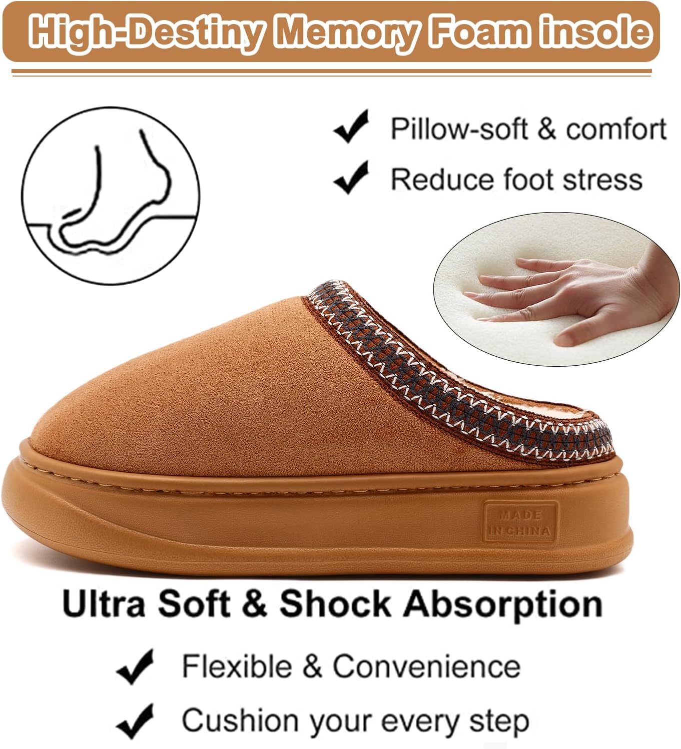 Fur-Lined Suede House Slippers – Warm Memory Foam Indoor Booties