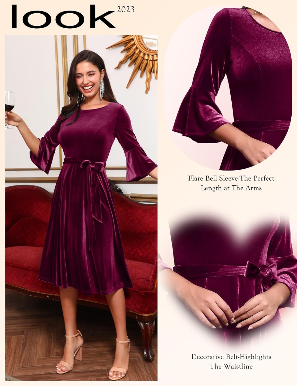 Women’s Velvet Long Sleeve Dress – Elegant Cocktail Party Dress