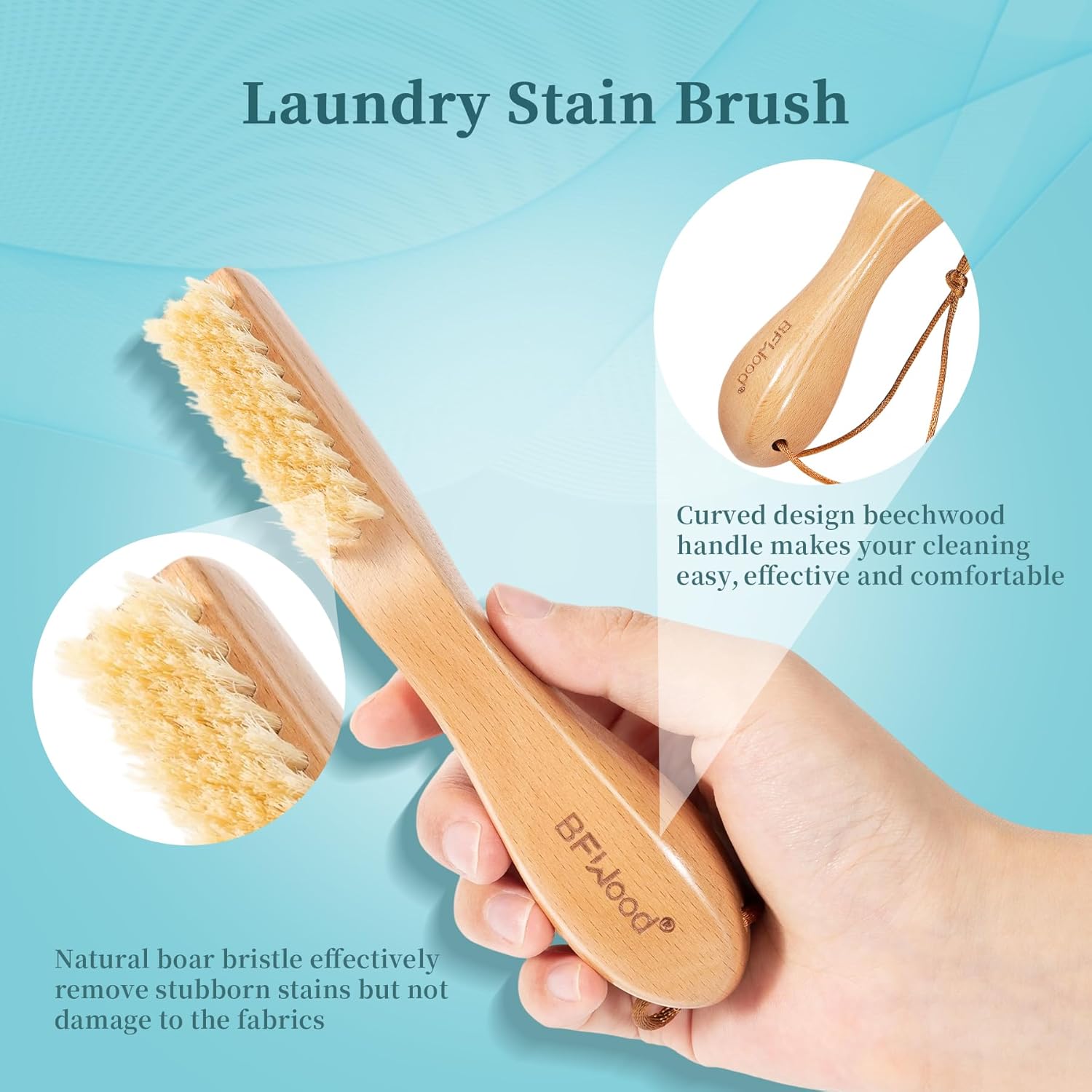 Laundry Stain Brush – Natural Soft Boar Bristles for Tough Stains No Damage