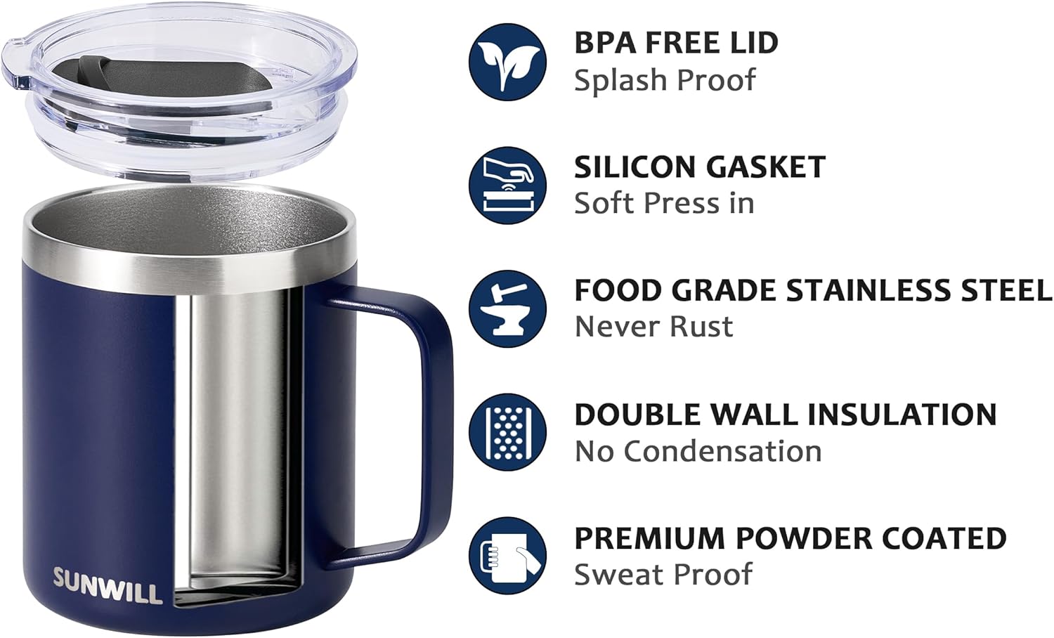 Insulated Coffee Mug with Lid Travel Tumbler with Handle Steel Cup