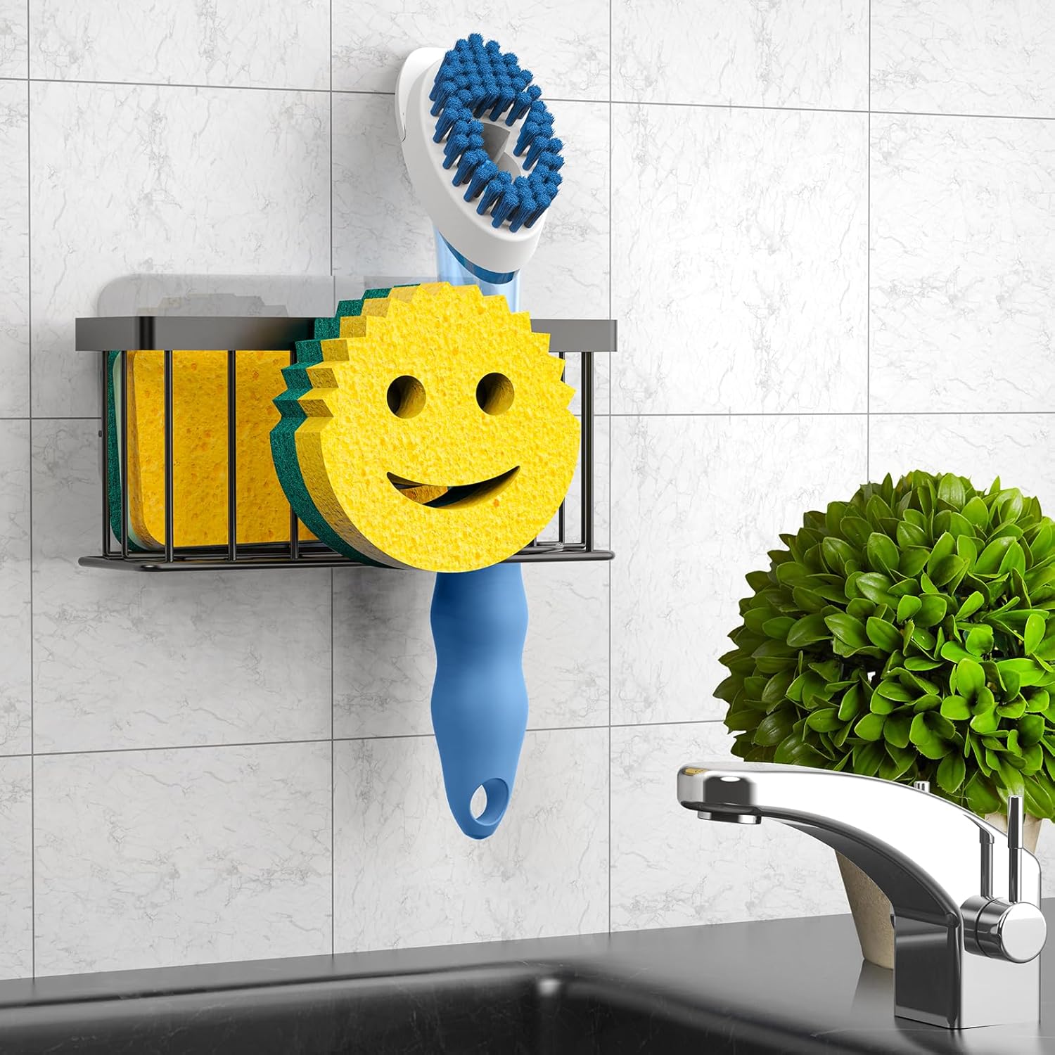 Sponge Holder Smiley Face – Kitchen Sink Caddy with 2 Suction Cups