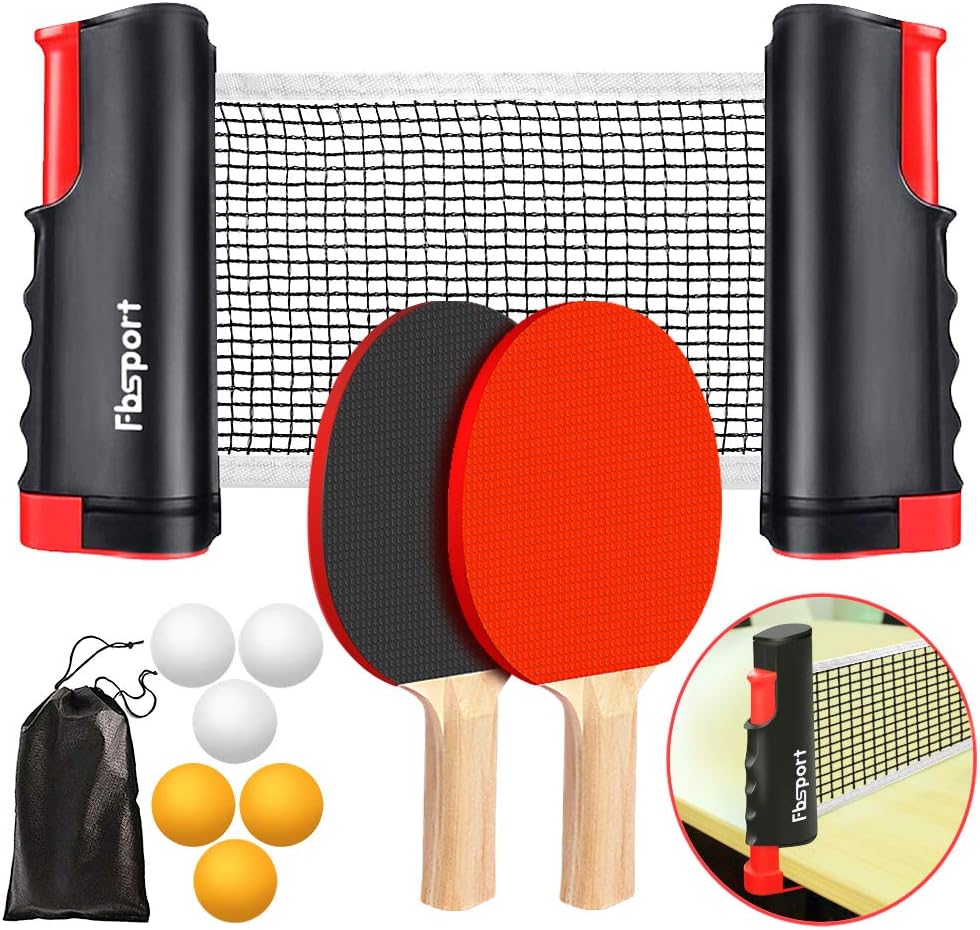 Portable Ping Pong Paddle Set with Retractable Net, Rackets, Balls & Carry Bag