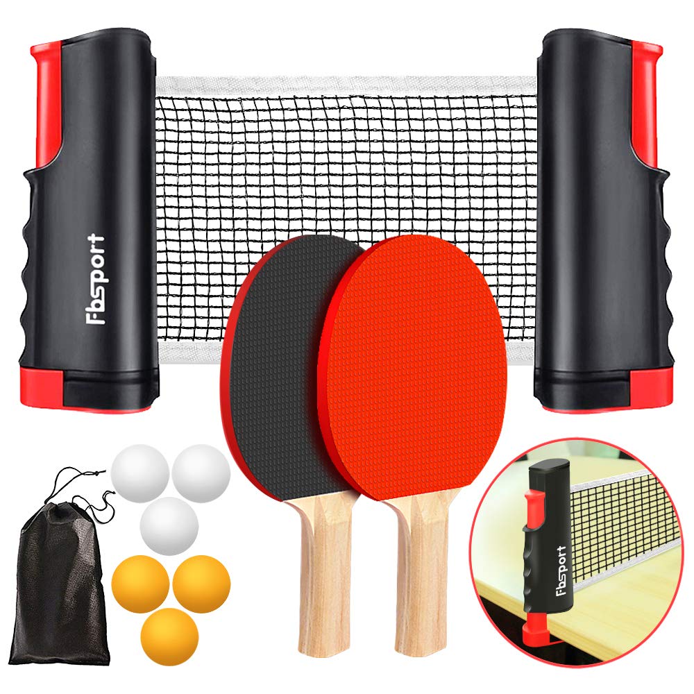 Portable Ping Pong Paddle Set with Retractable Net, Rackets, Balls & Carry Bag