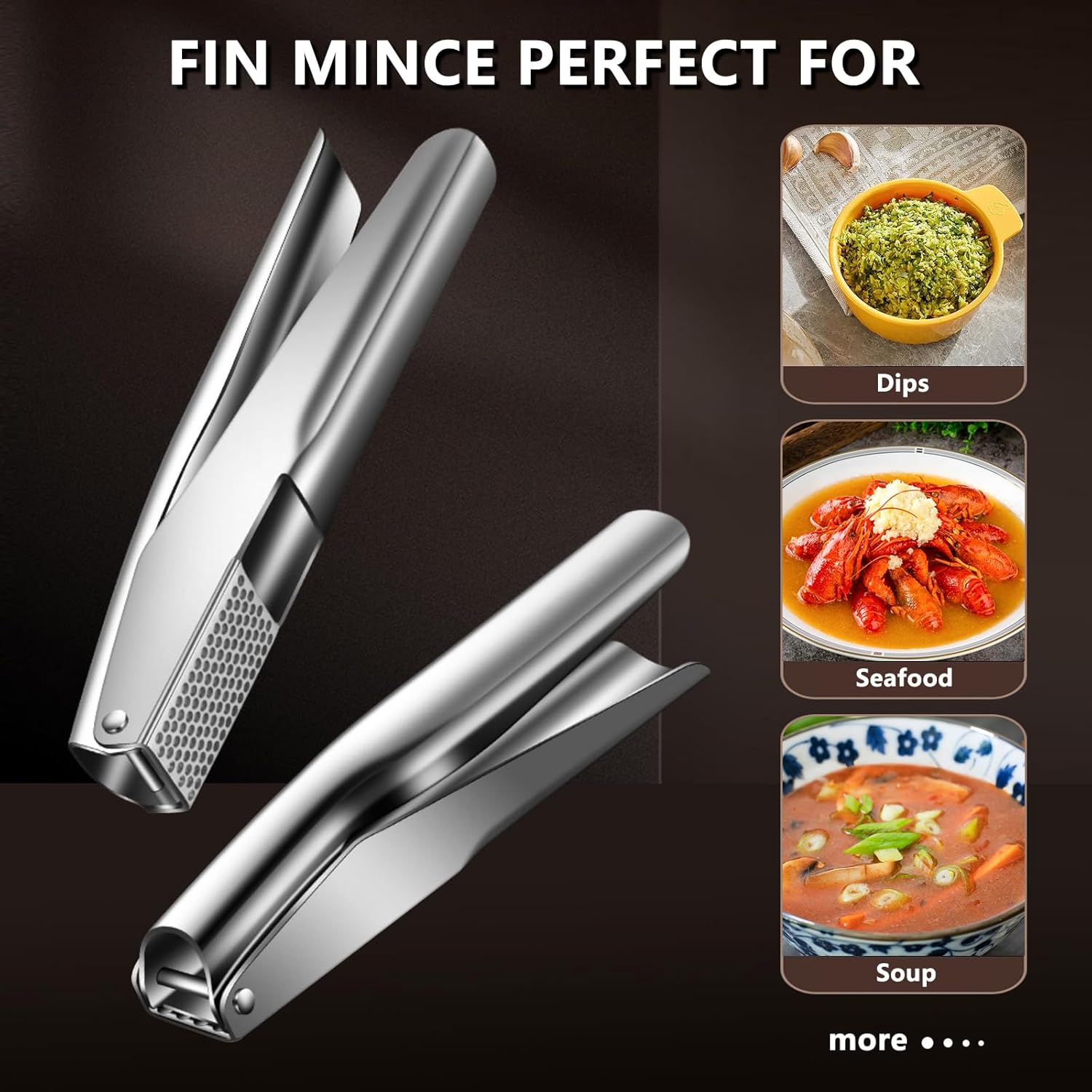 Heavy Duty Stainless Steel Garlic Press with Peeler & Scraper