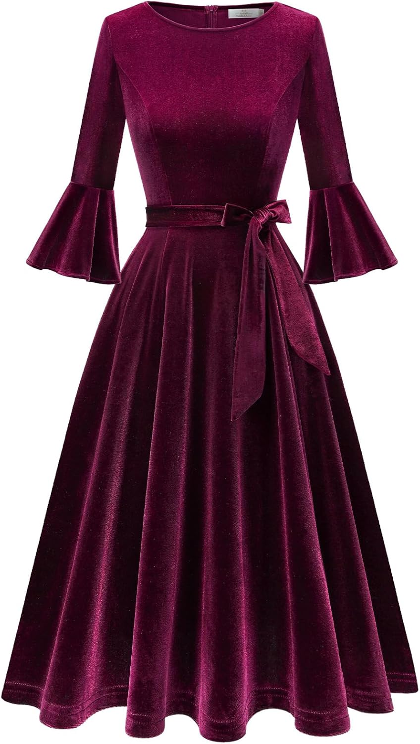 Women’s Velvet Long Sleeve Dress – Elegant Cocktail Party Dress