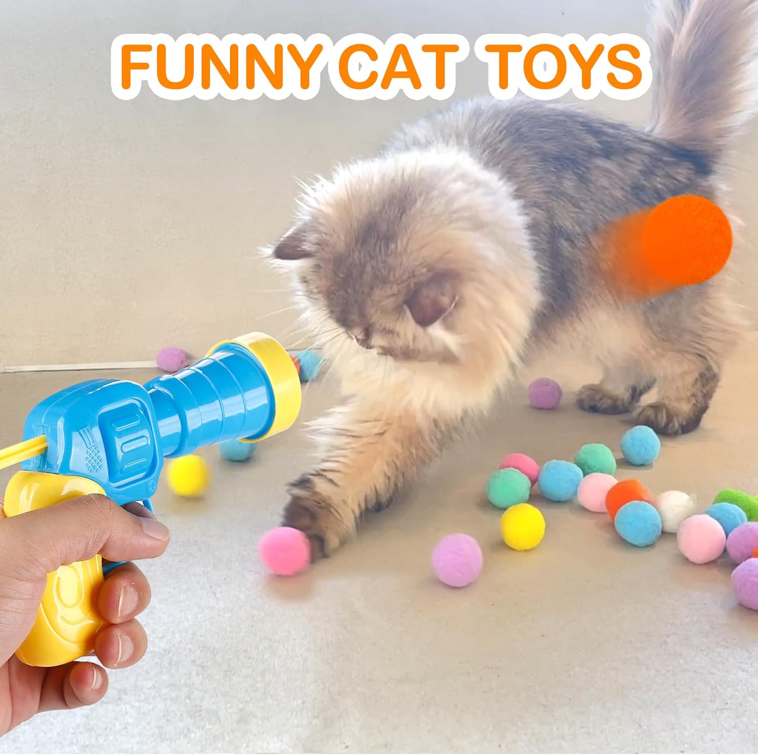 31Pcs Cat Ball Toy Launcher – 30 Plush Fuzzy Balls with Toy Gun