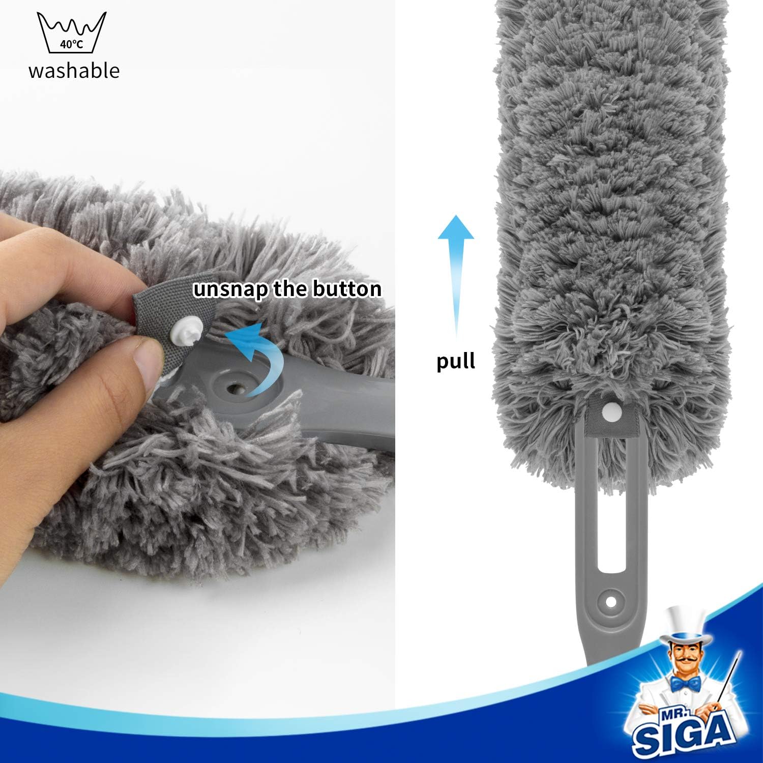 Lint Free Microfiber Duster, Washable Duster for Household Cleaning Gray