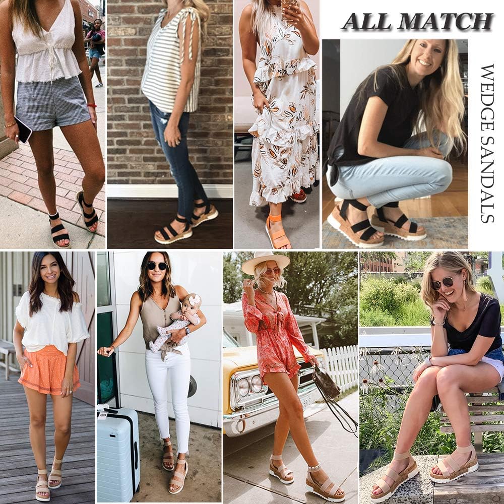 Women’s Wedge Platform Sandals – Cork Design with Elastic Strap