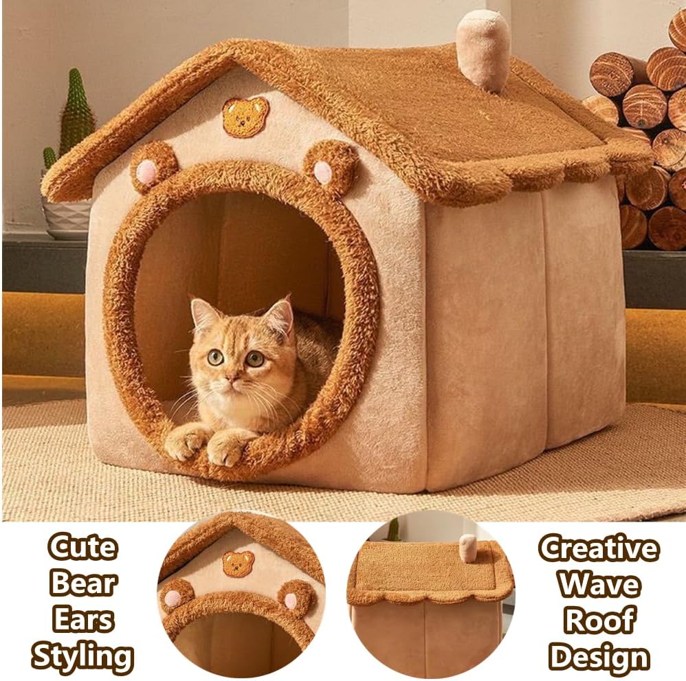 Cat Bed for Indoor Cats – Cozy Cave Bed & Tent with Cushion
