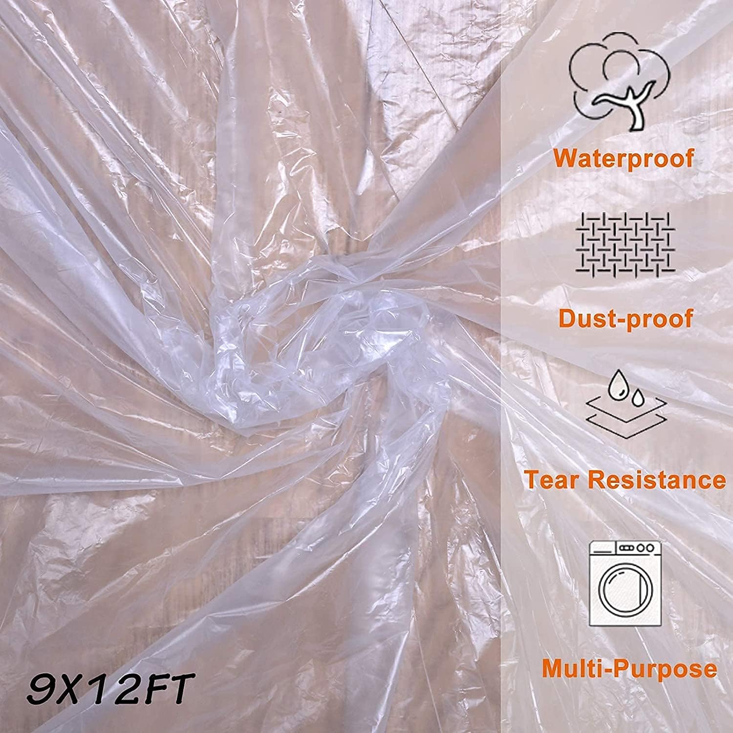 Clear Plastic Sheeting Drop Cloths for Painting, 5 Pcs 9x12ft Plastic
