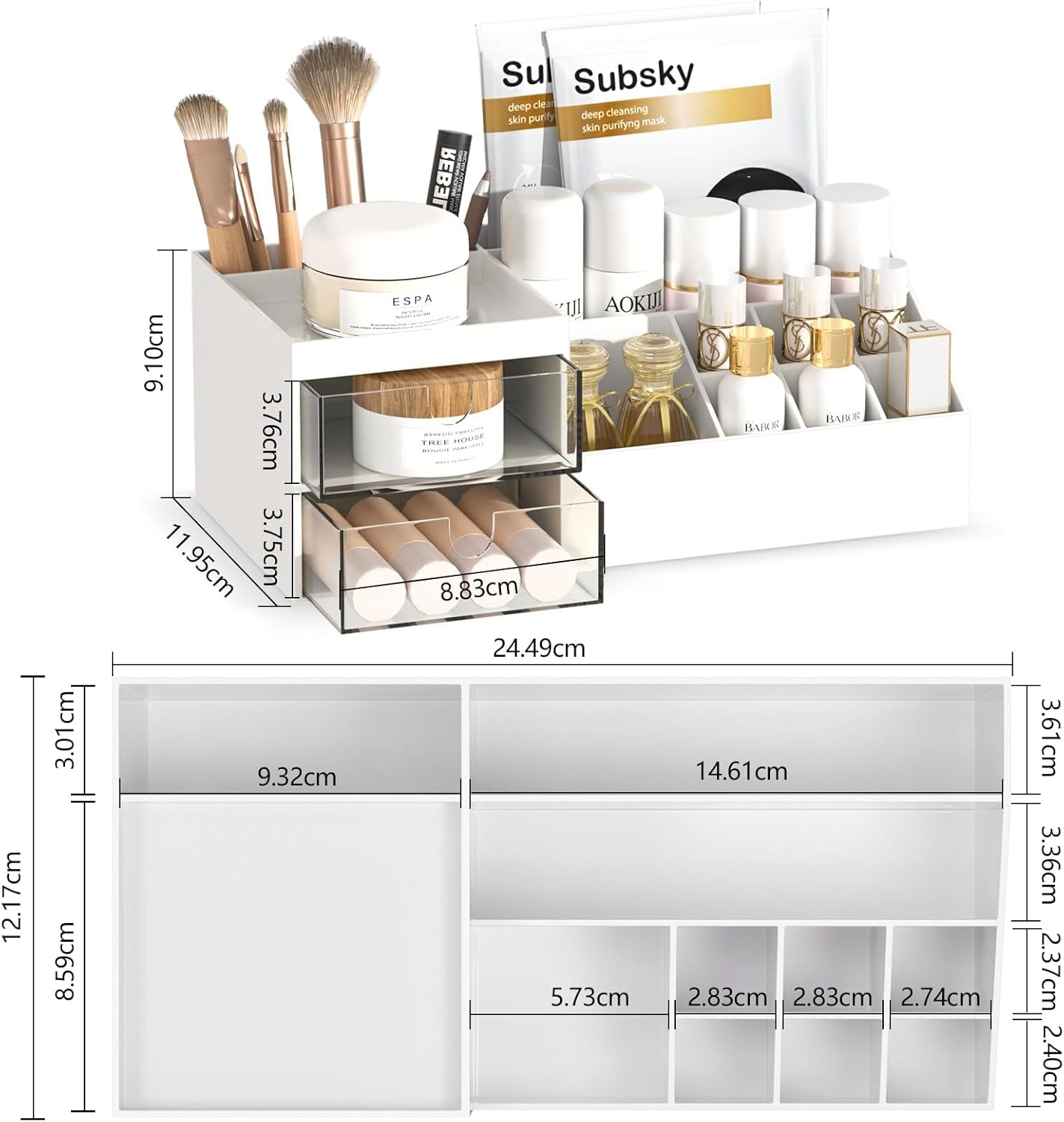 Makeup Organizer with Drawers, Easy Storage for Beauty Products Brushes,