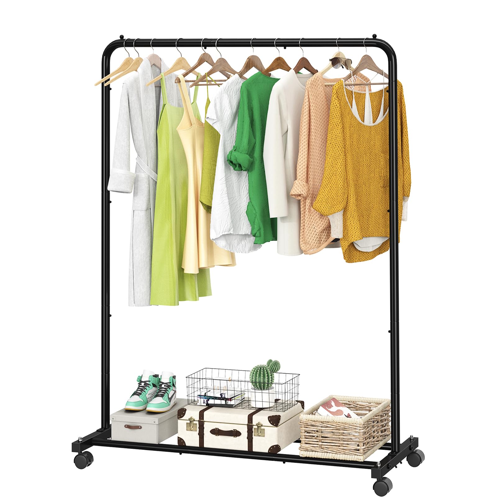 Rolling Clothes Rack with Storage Shelves – Heavy-Duty Garment Organizer