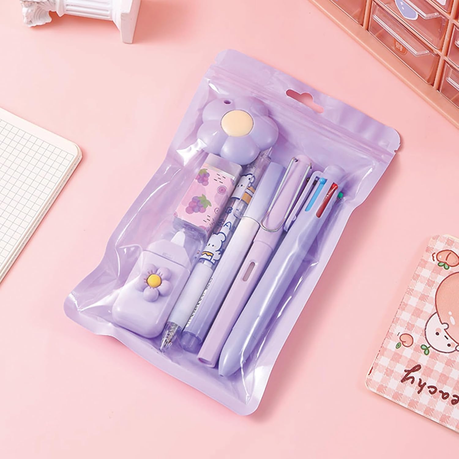 Kawaii Purple Stationery Set – 7 Cute &amp; Functional Desk Essentials