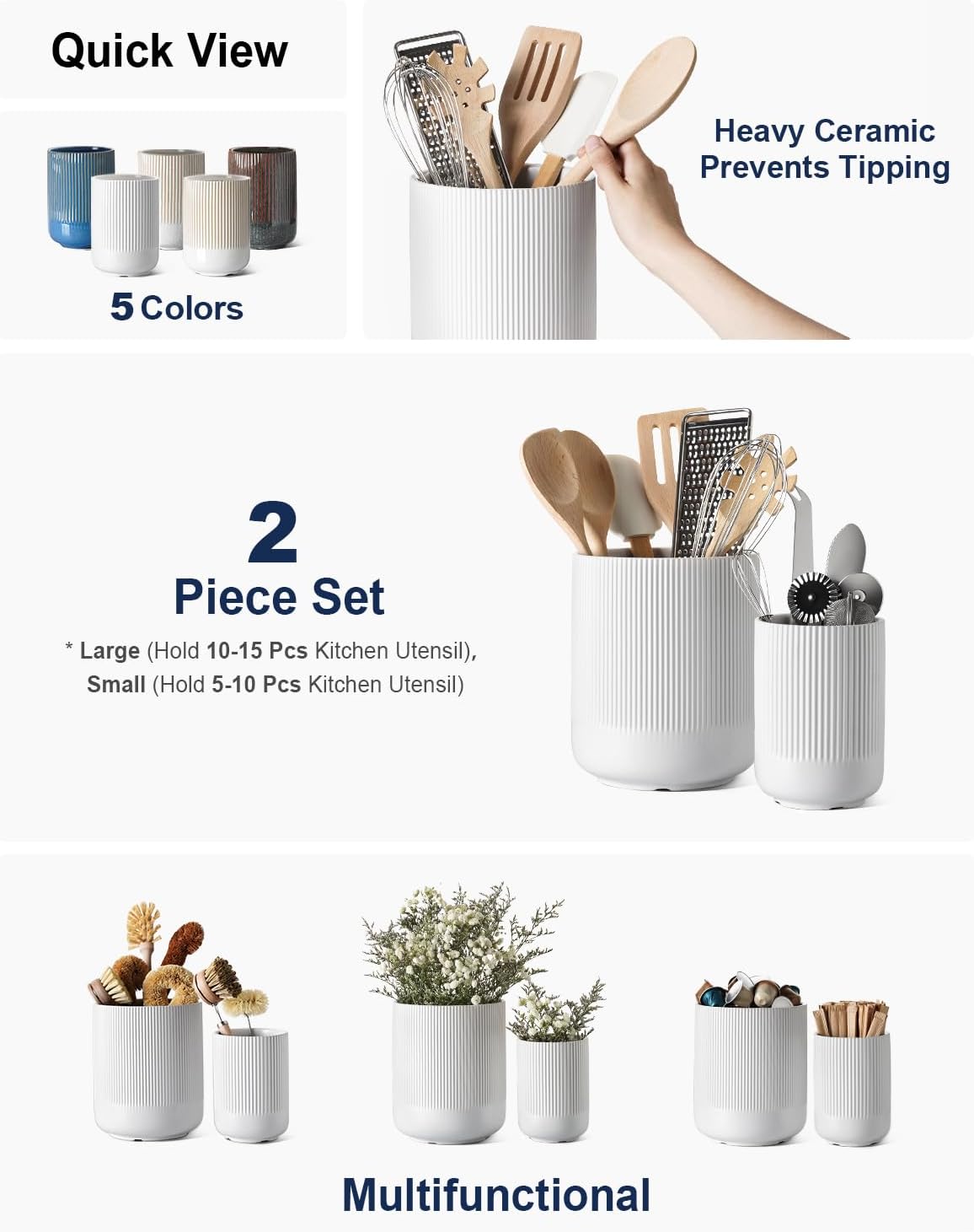 Utensil Holder Set Ceramic Kitchen Utensil Crocks Large Countertop