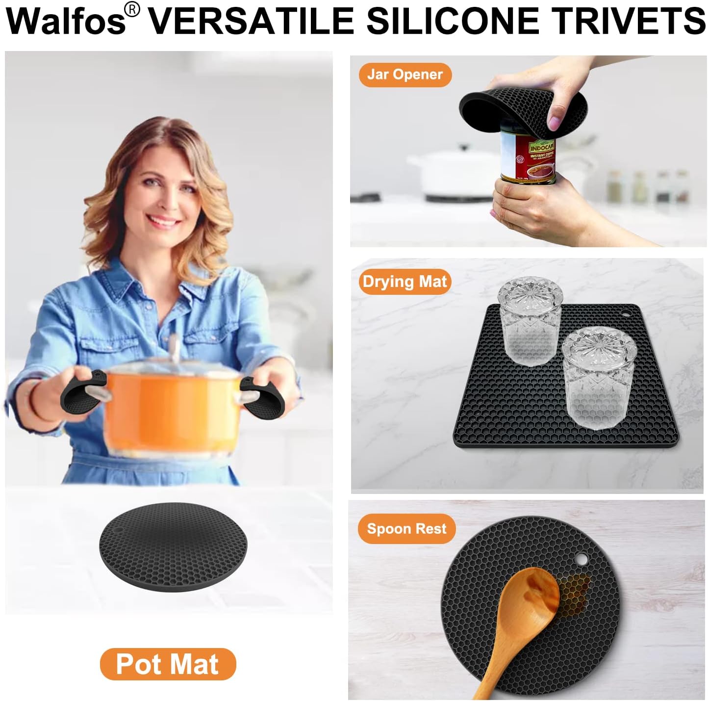 Silicone Trivet Mats – 4 Heat-Resistant Pot Holders Non-Slip Hot
