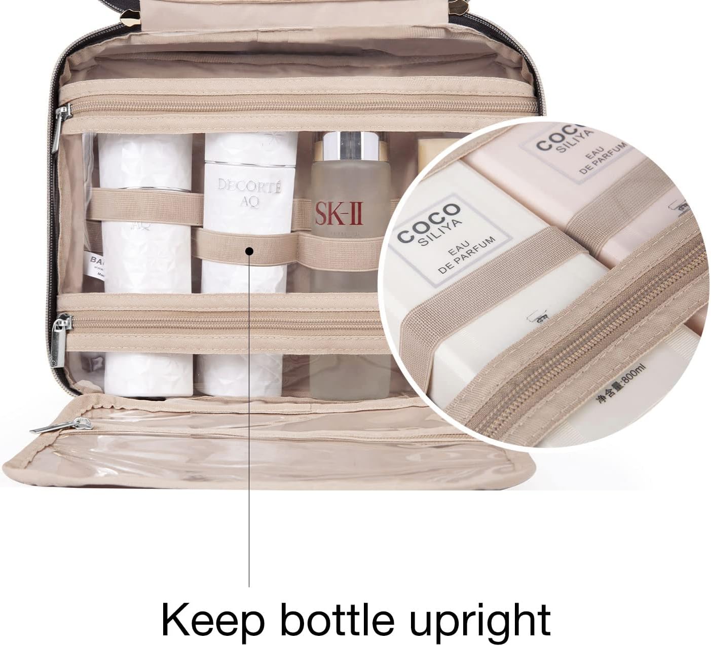 Toiletry Bag Travel Bag with Hanging Hook, Water-resistant Makeup Cosmetic Bag