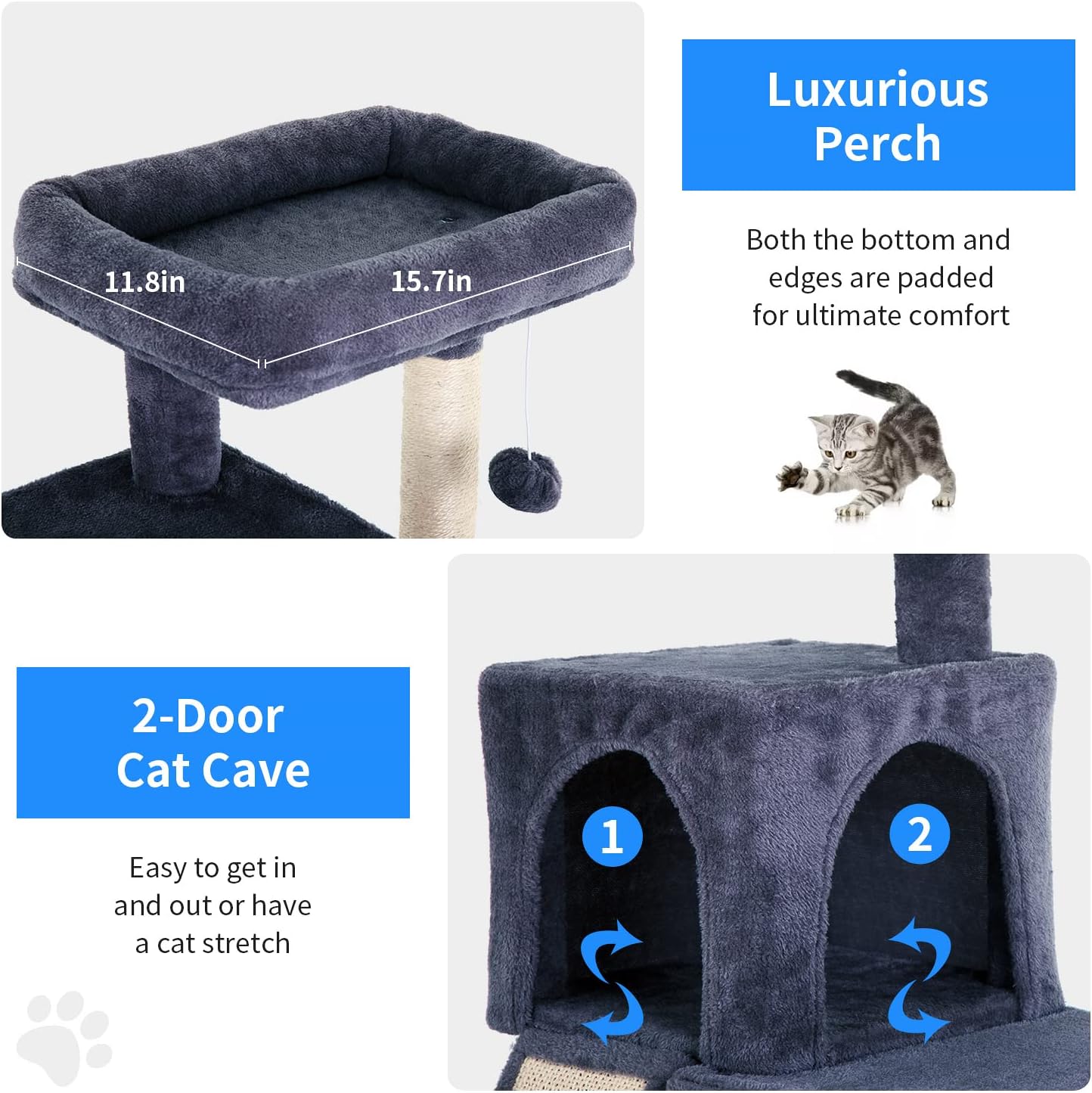 36-Inch Cat Tree for Indoor Cats – Multi-Level Cat Tower with Posts