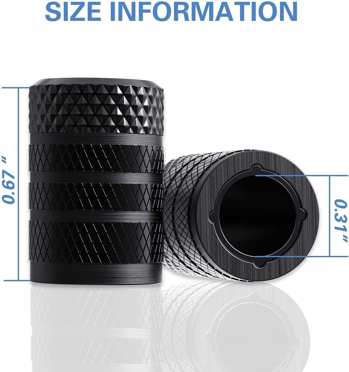 Tire Valve Stem Caps – 4 Pack Anodized Aluminum Universal Valve Covers (Black)