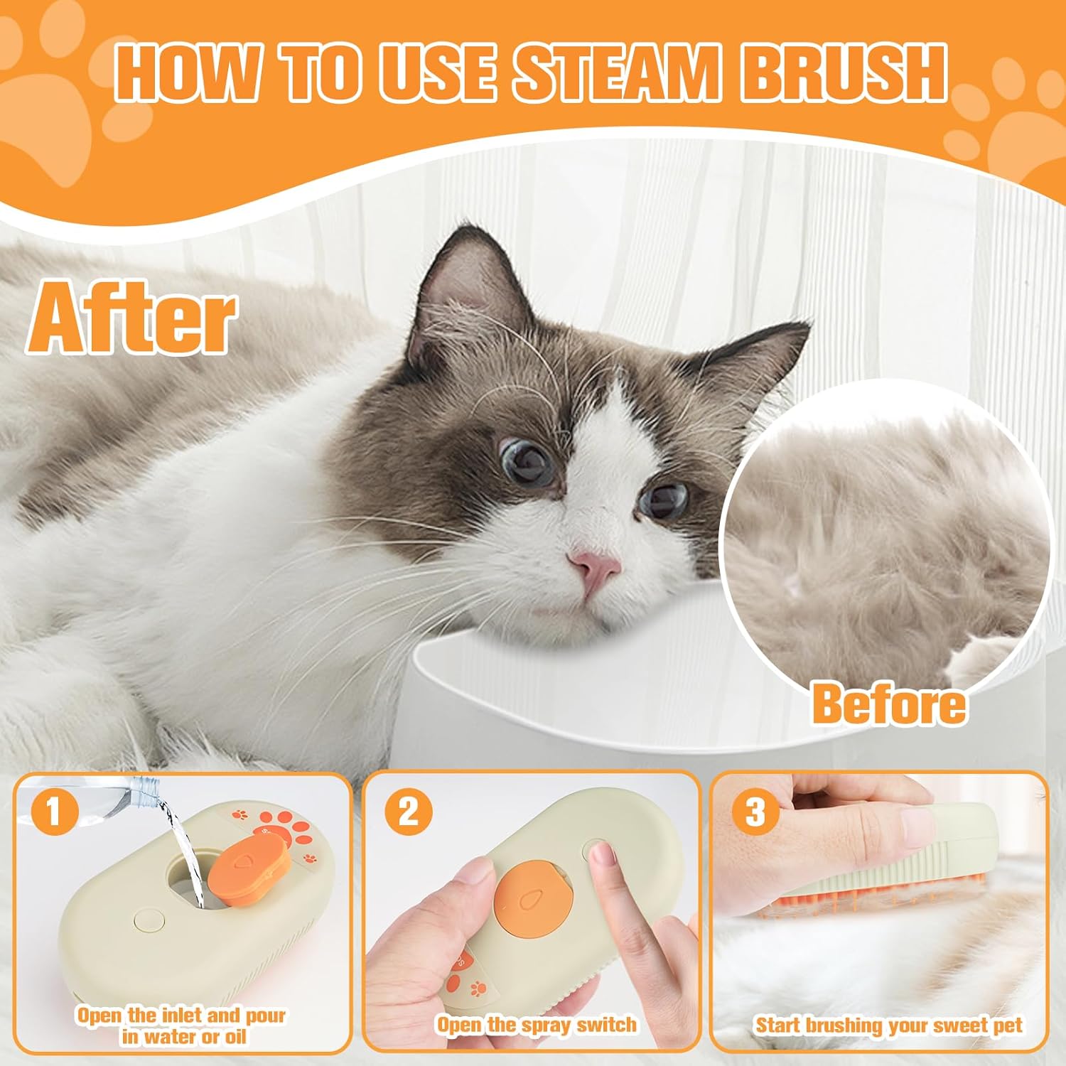 Steam Brush for Dogs & Cats – 3-in-1 Steamy Pet Brush for Shedding,