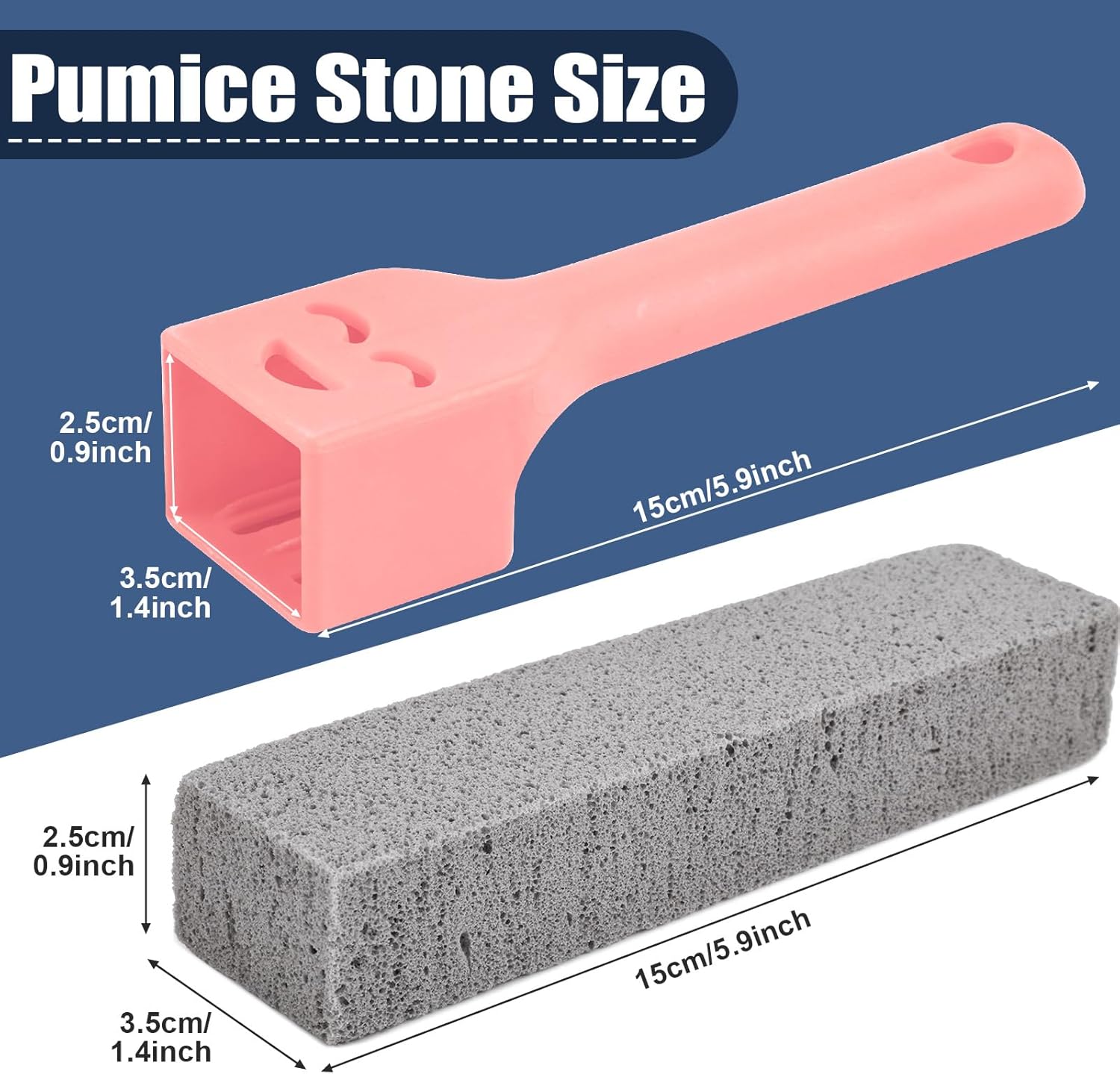8 Pack Pumice Stones for Cleaning with 2 Universal Handles – Grey Pumice Stone