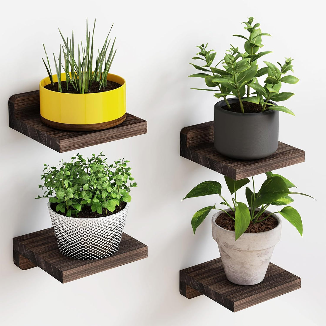 Fixwal Small Floating Shelves, 5x5 Inches Set of 4 – Rustic Wood