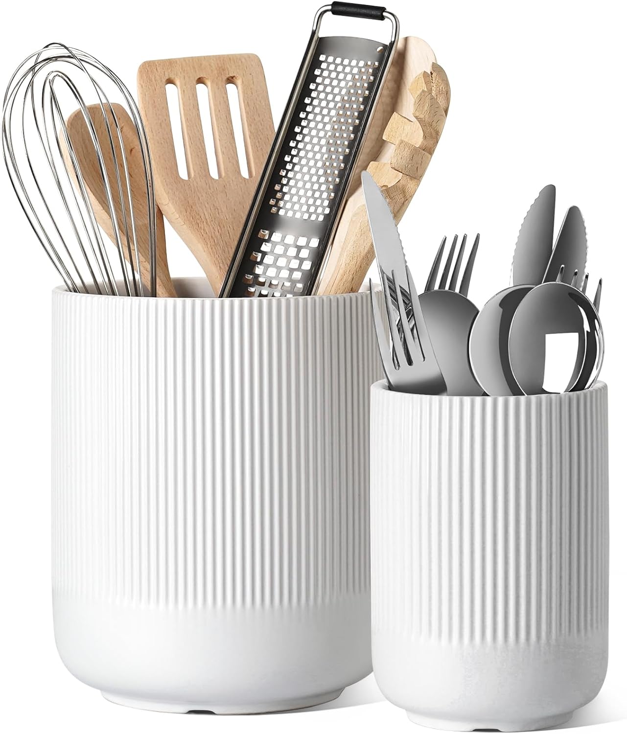 Utensil Holder Set Ceramic Kitchen Utensil Crocks Large Countertop - Glaze Marble Gray