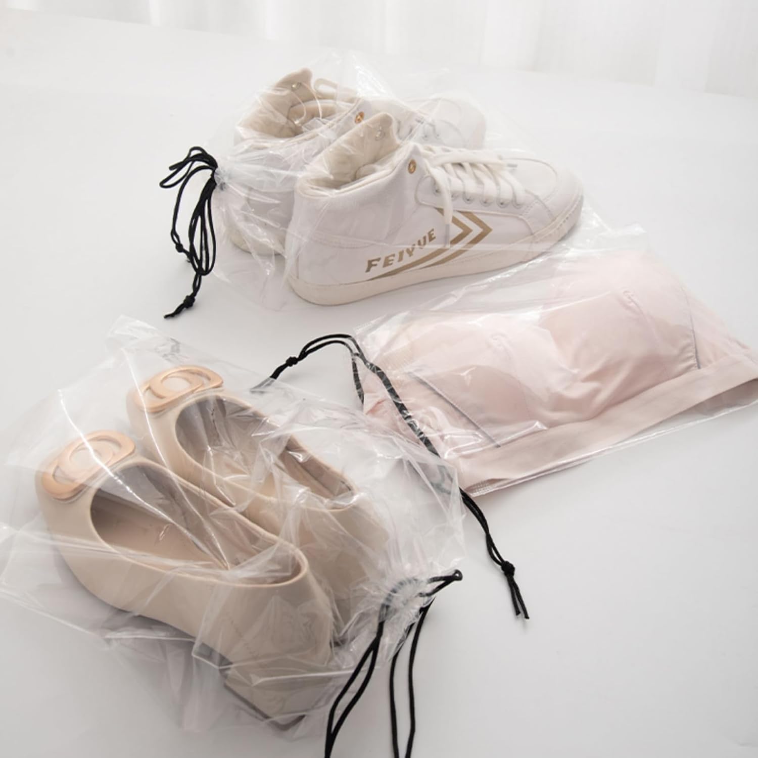 30 Pack Clear Shoe Bags for Travel – Waterproof Transparent Drawstring